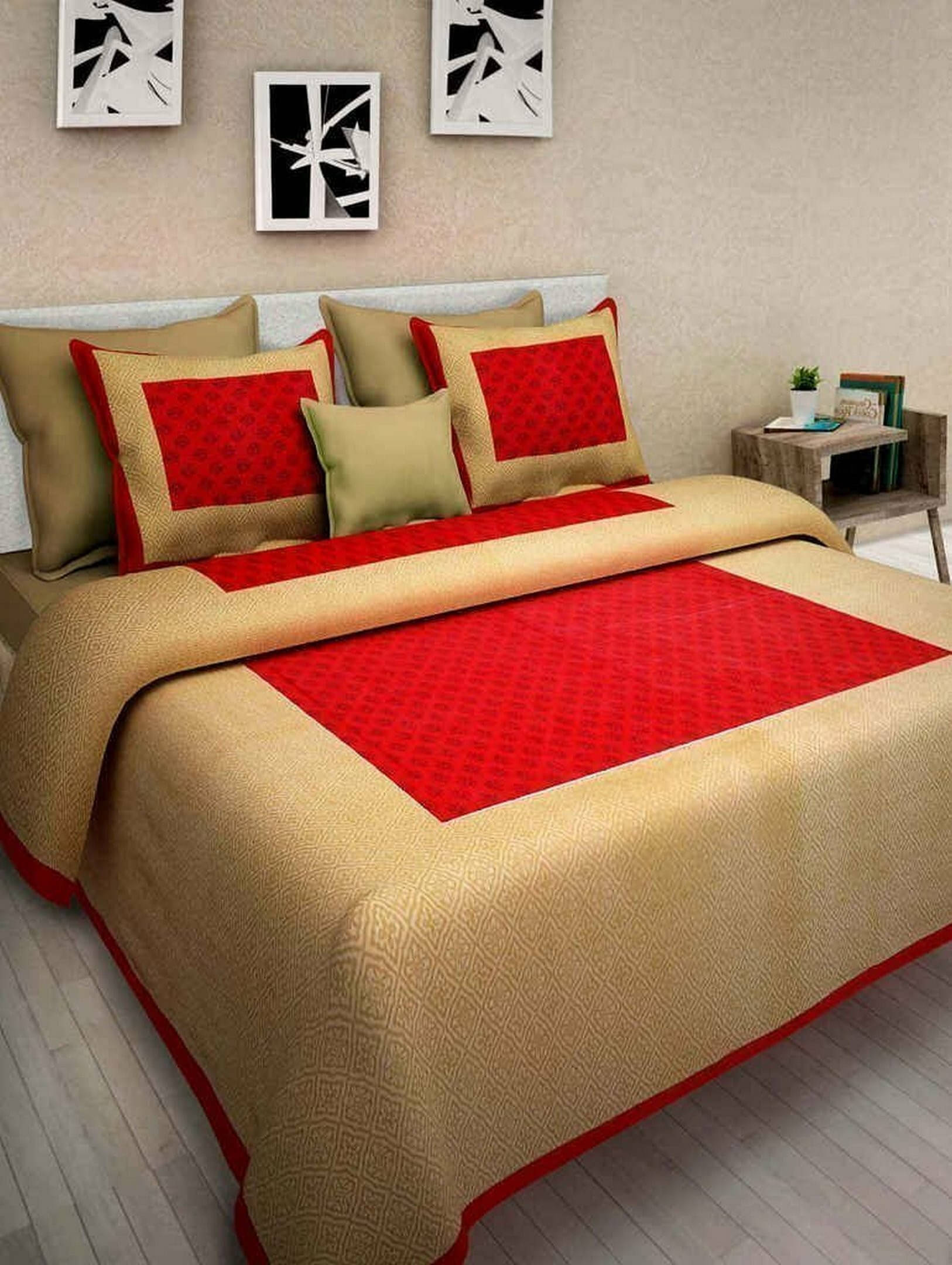    			Navkaar Creation Cotton 1 Double Bedsheet with 2 Pillow Covers ( Maroon )