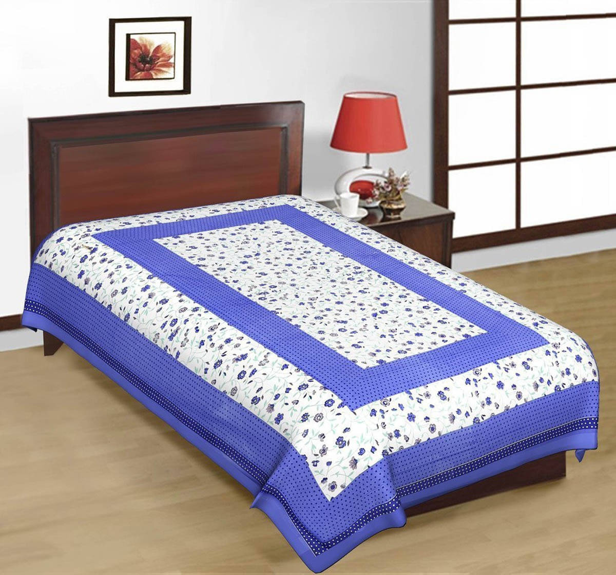 Navkaar Creation Cotton 1 Single Bedsheet with 1 Pillow Cover ( Blue ) Navkaar Creation Cotton 1 Single Bedsheet with 1 Pillow Cover ( Blue )