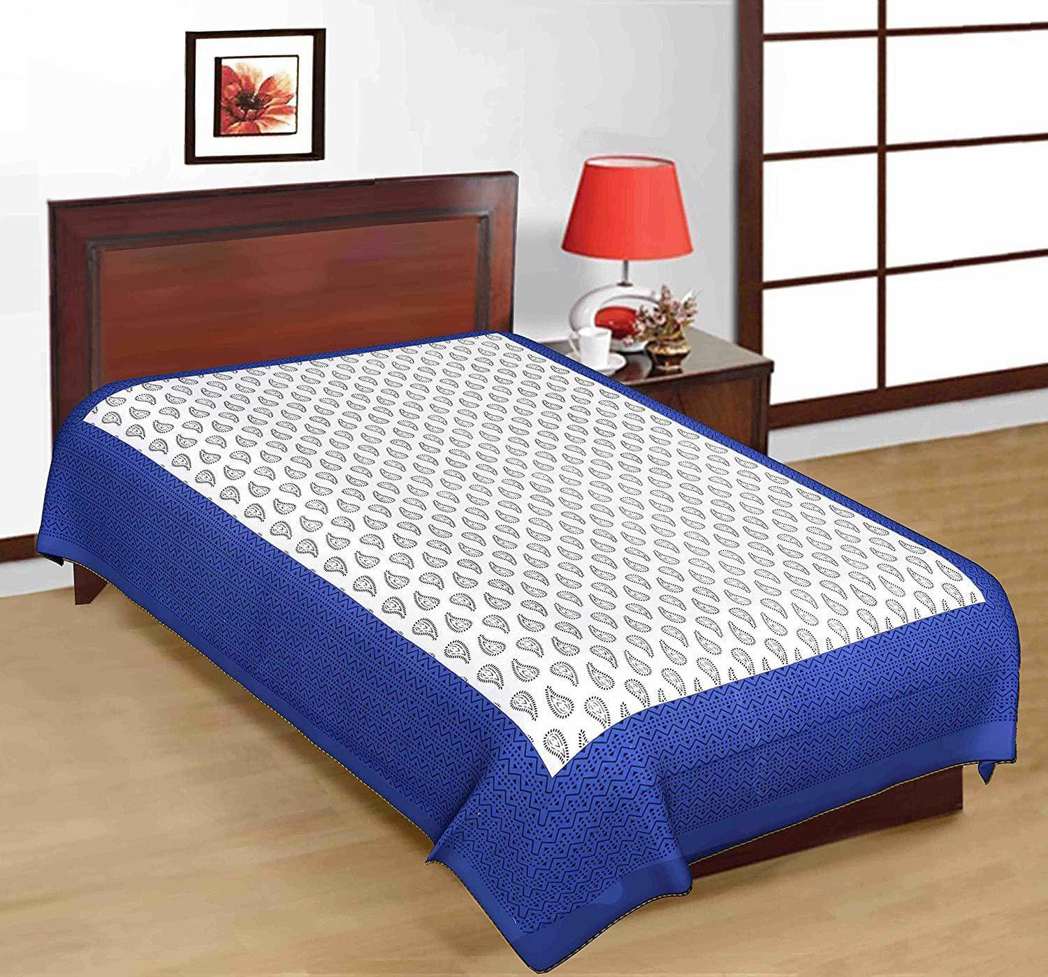     			Navkaar Creation Cotton 1 Single Bedsheet with 1 Pillow Cover ( Blue )