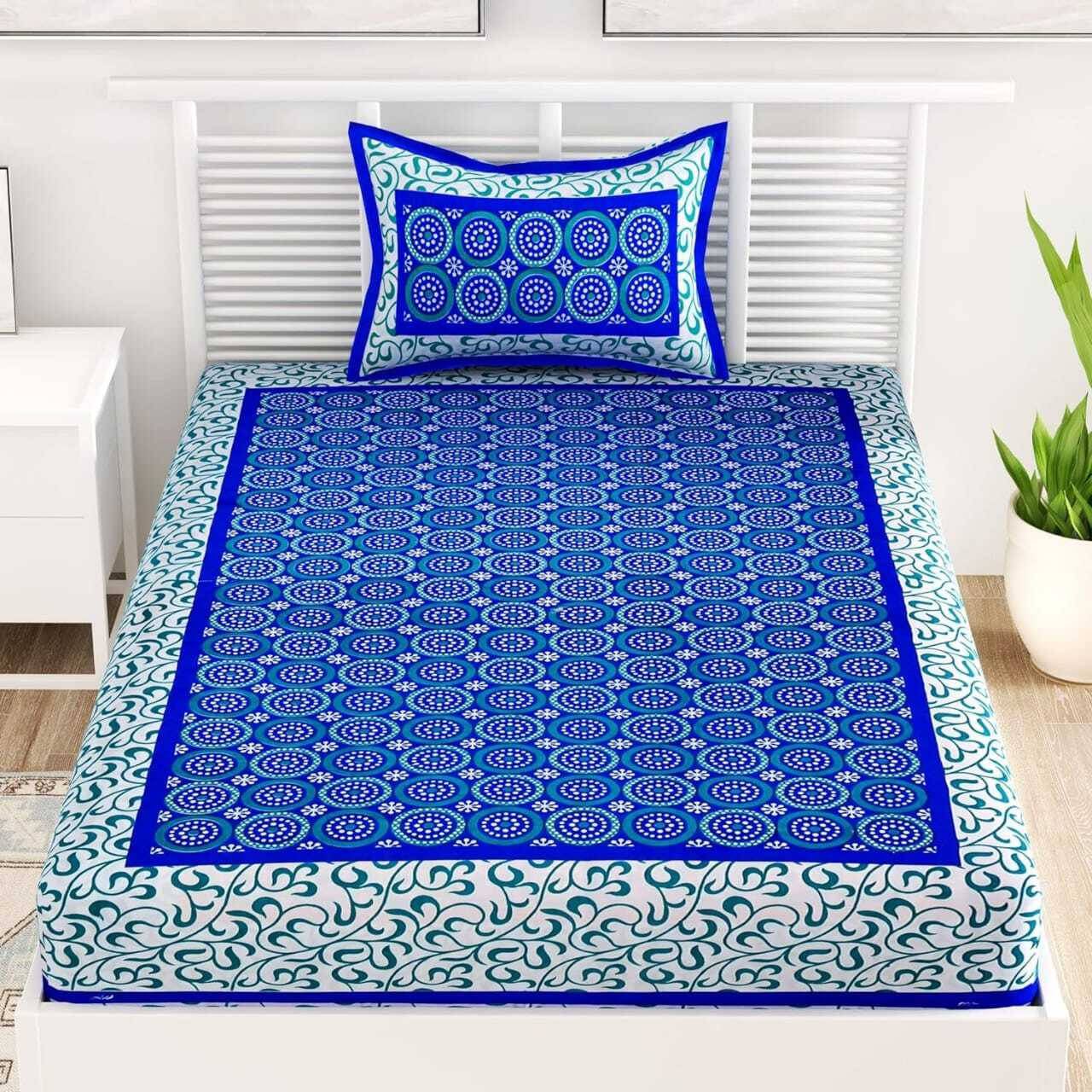 Navkaar Creation Cotton 1 Single Bedsheet with 1 Pillow Cover ( Blue ) Navkaar Creation Cotton 1 Single Bedsheet with 1 Pillow Cover ( Blue )