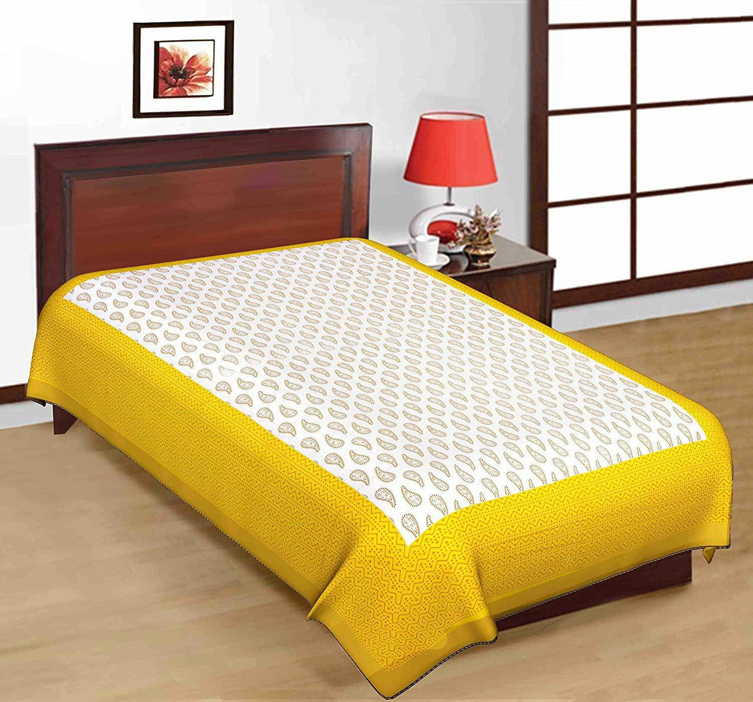     			Navkaar Creation Cotton 1 Single Bedsheet with 1 Pillow Cover ( Yellow )