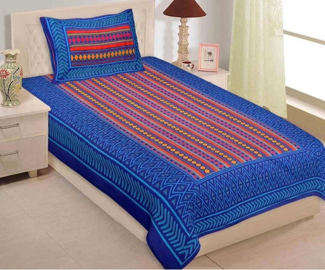 Navkaar Creation Cotton 1 Single Bedsheet with 1 Pillow Cover ( Blue ) Navkaar Creation Cotton 1 Single Bedsheet with 1 Pillow Cover ( Blue )