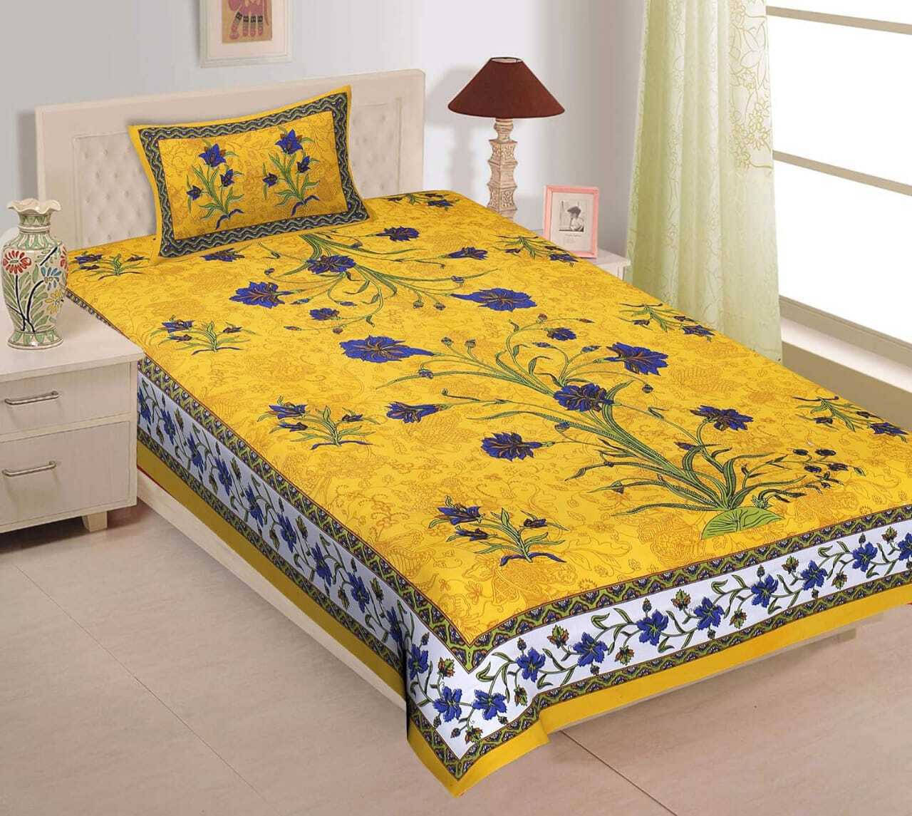     			Navkaar Creation Cotton 1 Single Bedsheet with 1 Pillow Cover ( Yellow )