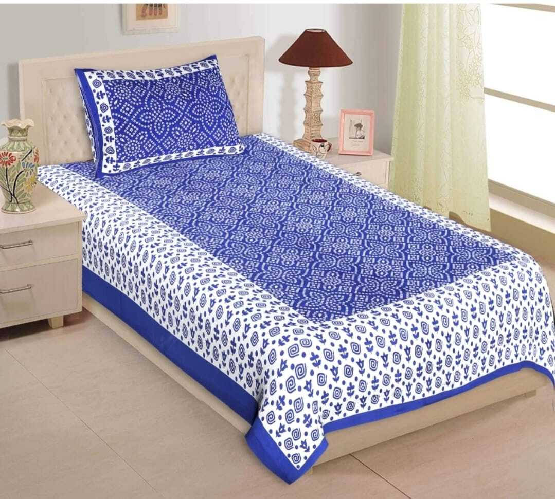     			Navkaar Creation Cotton 1 Single Bedsheet with 1 Pillow Cover ( Blue )