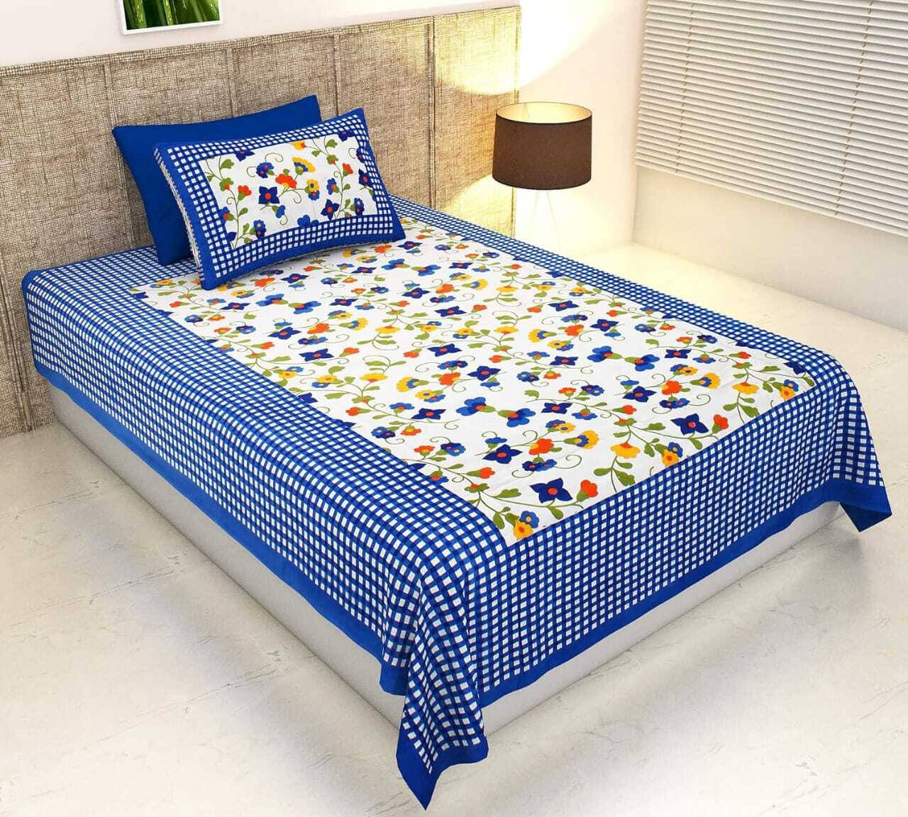 Navkaar Creation Cotton 1 Single Bedsheet with 1 Pillow Cover ( Blue ) Navkaar Creation Cotton 1 Single Bedsheet with 1 Pillow Cover ( Blue )