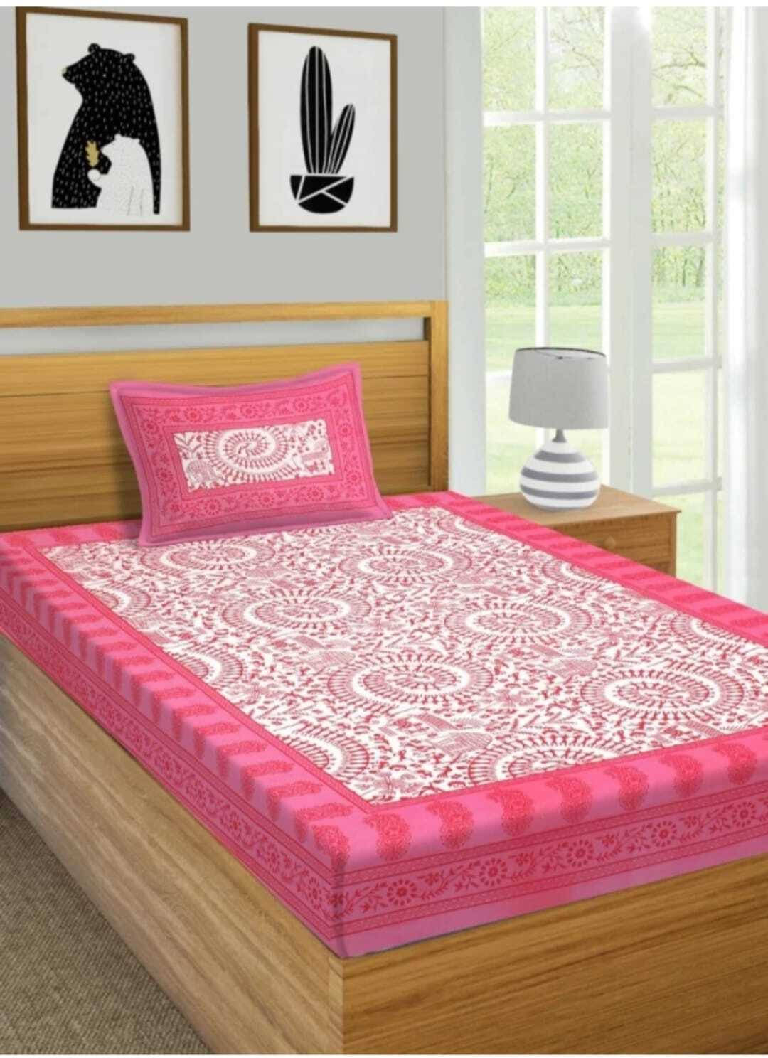 Navkaar Creation Cotton 1 Single Bedsheet with 1 Pillow Cover ( Pink ) Navkaar Creation Cotton 1 Single Bedsheet with 1 Pillow Cover ( Pink )
