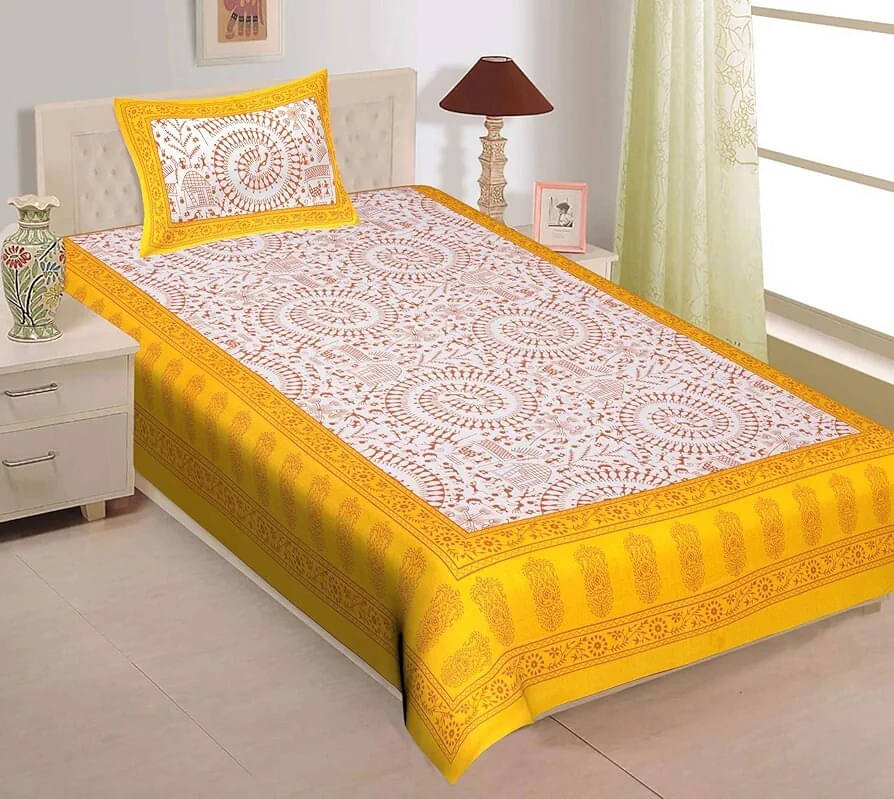     			Navkaar Creation Cotton 1 Single Bedsheet with 1 Pillow Cover ( Yellow )