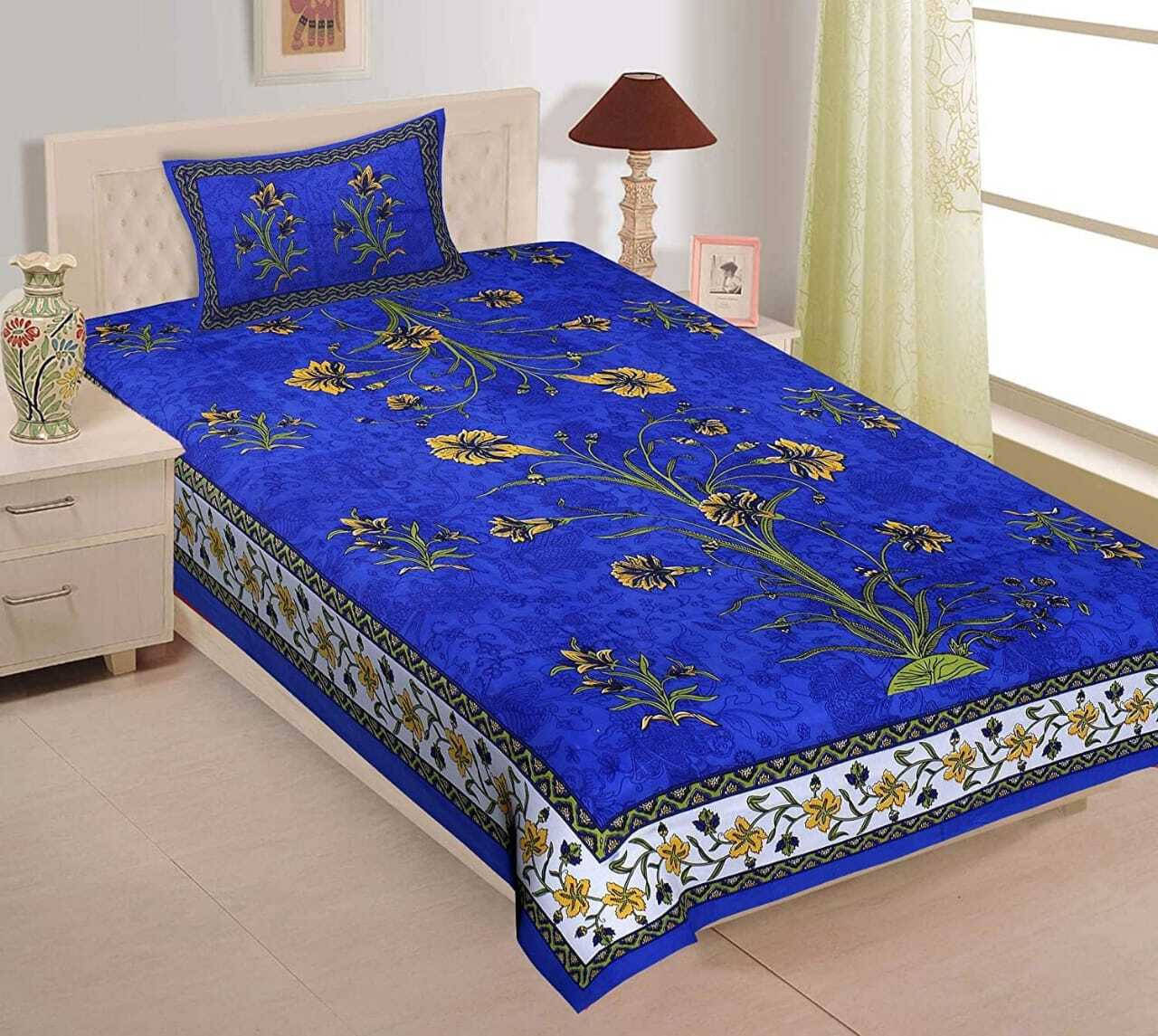 Navkaar Creation Cotton 1 Single Bedsheet with 1 Pillow Cover ( Blue ) Navkaar Creation Cotton 1 Single Bedsheet with 1 Pillow Cover ( Blue )