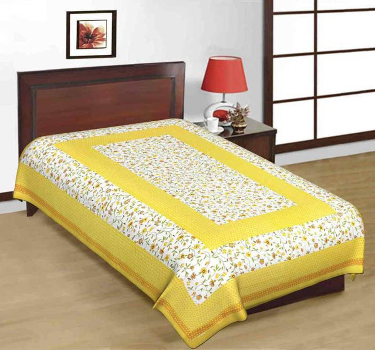     			Navkaar Creation Cotton 1 Single Bedsheet with 1 Pillow Cover ( Yellow )