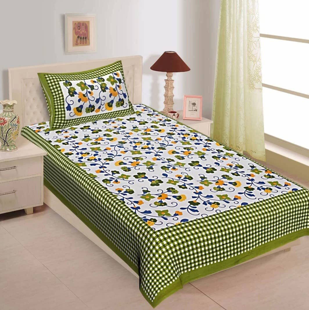Navkaar Creation Cotton 1 Single Bedsheet with 1 Pillow Cover ( Green ) Navkaar Creation Cotton 1 Single Bedsheet with 1 Pillow Cover ( Green )
