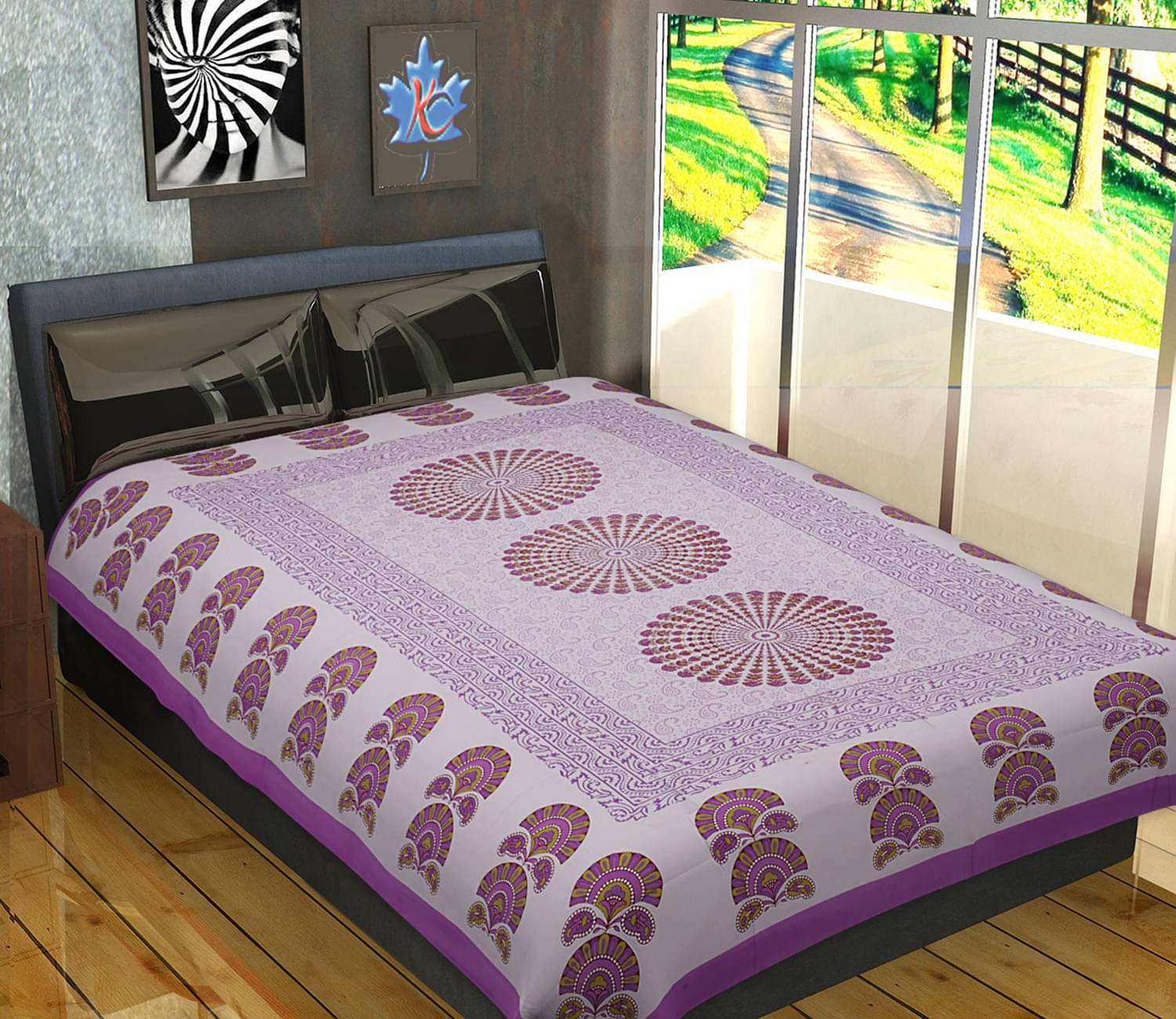     			Navkaar Creation Cotton 1 Single Bedsheet with 1 Pillow Cover ( Purple )