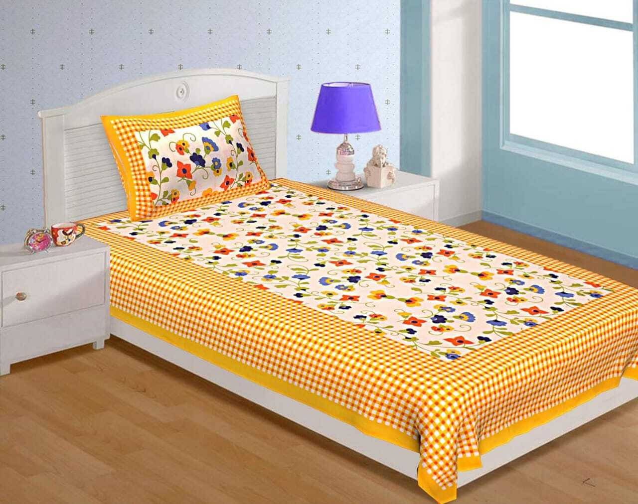     			Navkaar Creation Cotton 1 Single Bedsheet with 1 Pillow Cover ( Yellow )