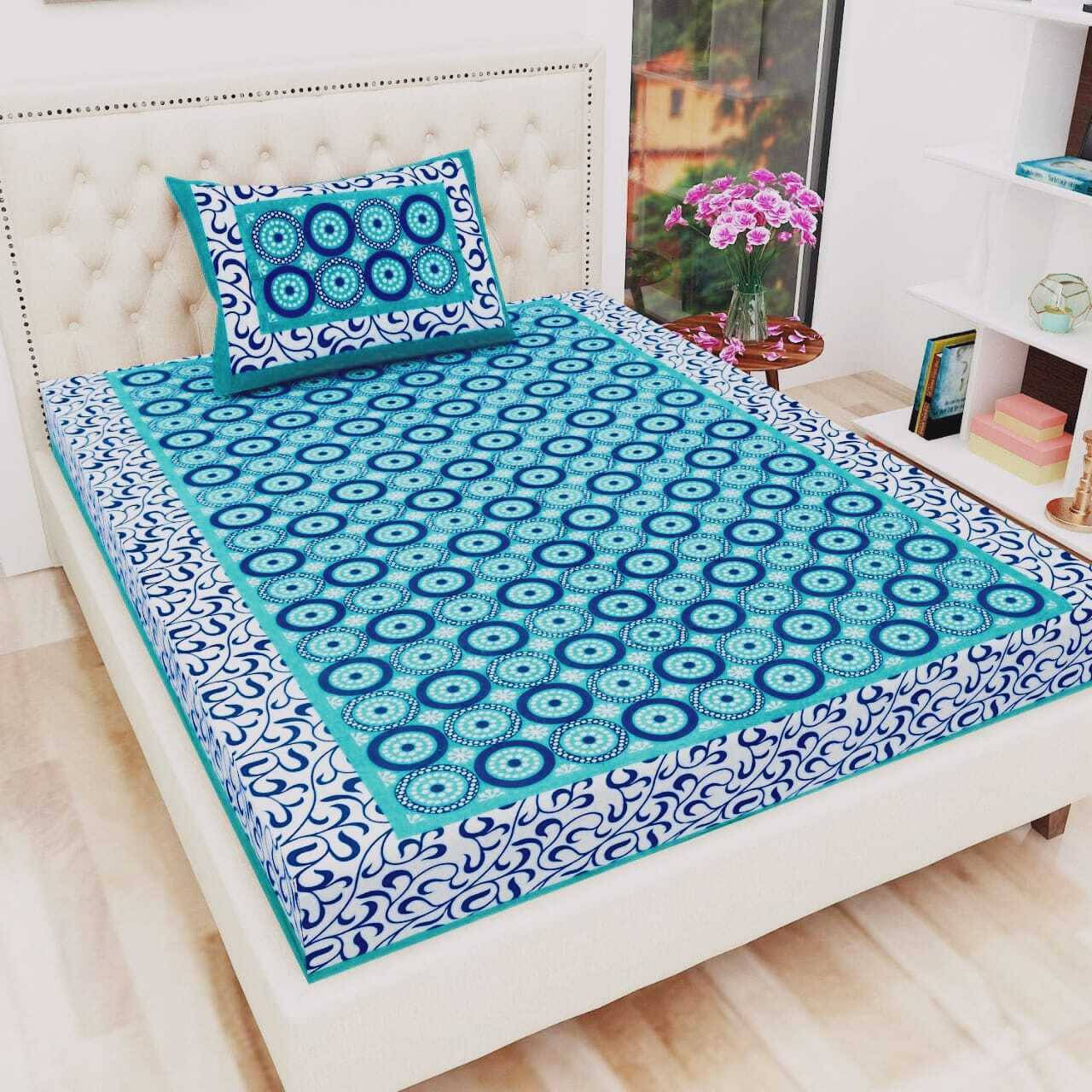 Navkaar Creation Cotton 1 Single Bedsheet with 1 Pillow Cover ( Green ) Navkaar Creation Cotton 1 Single Bedsheet with 1 Pillow Cover ( Green )
