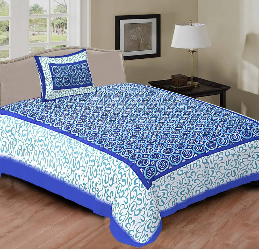 Navkaar Creation Cotton 1 Single Bedsheet with 1 Pillow Cover ( Blue ) Navkaar Creation Cotton 1 Single Bedsheet with 1 Pillow Cover ( Blue )
