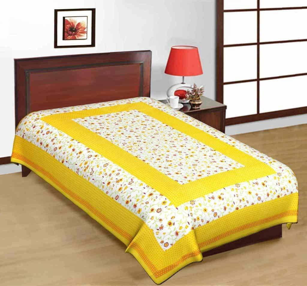     			Navkaar Creation Cotton 1 Single Bedsheet with 1 Pillow Cover ( Yellow )