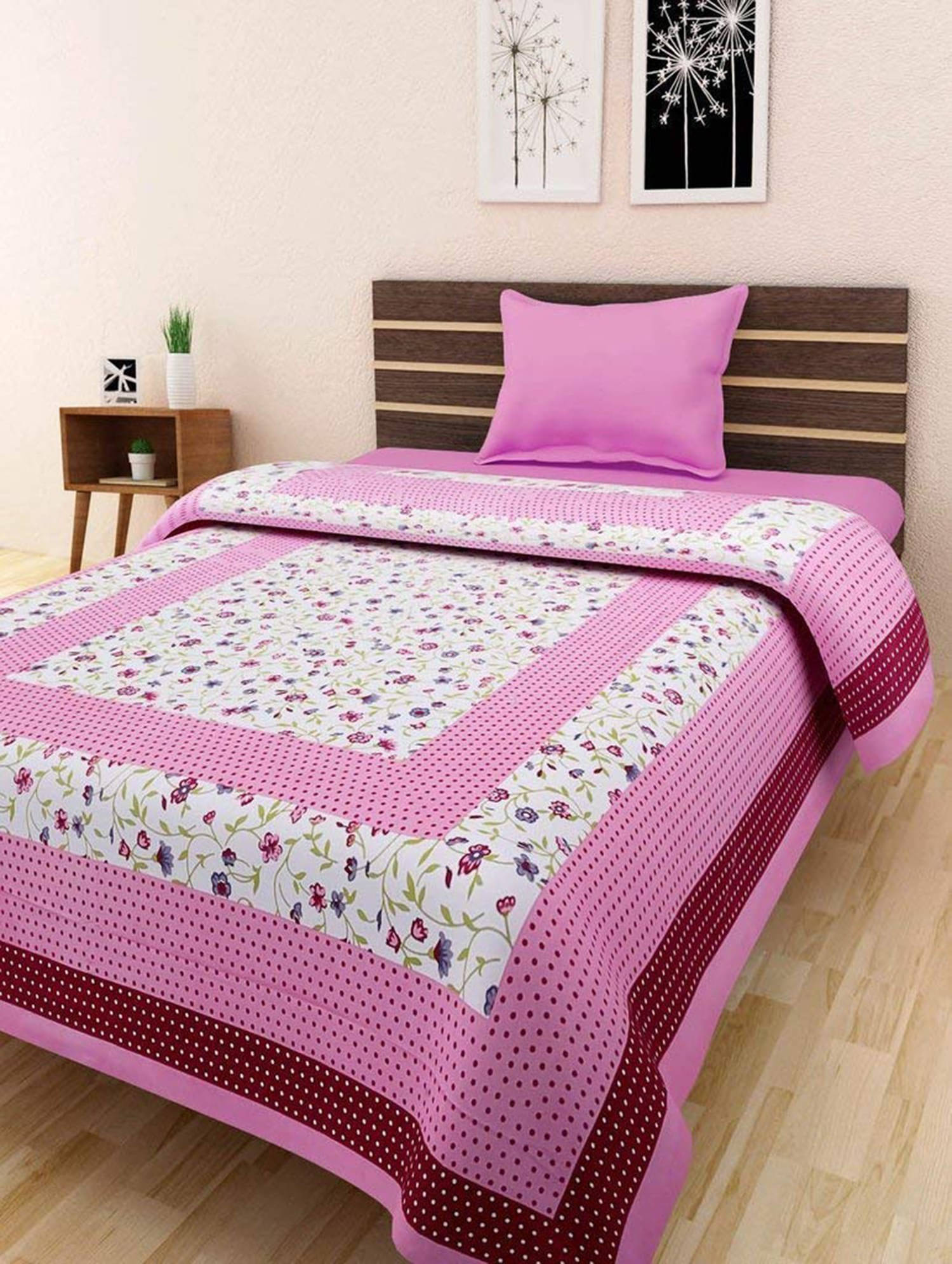 Navkaar Creation Cotton 1 Single Bedsheet with 1 Pillow Cover ( Pink ) Navkaar Creation Cotton 1 Single Bedsheet with 1 Pillow Cover ( Pink )
