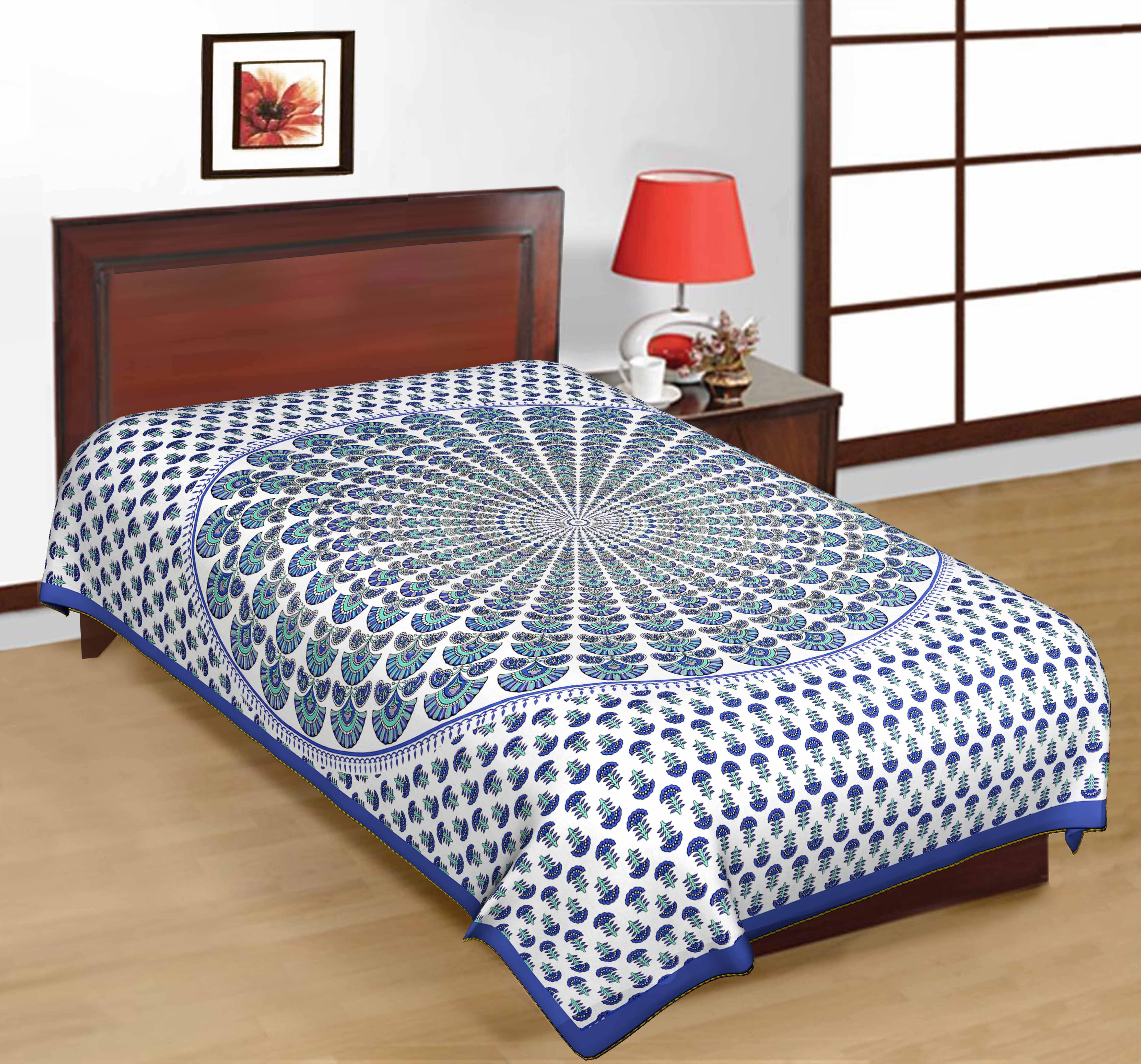     			Navkaar Creation Cotton 1 Single Bedsheet with 1 Pillow Cover ( Blue )