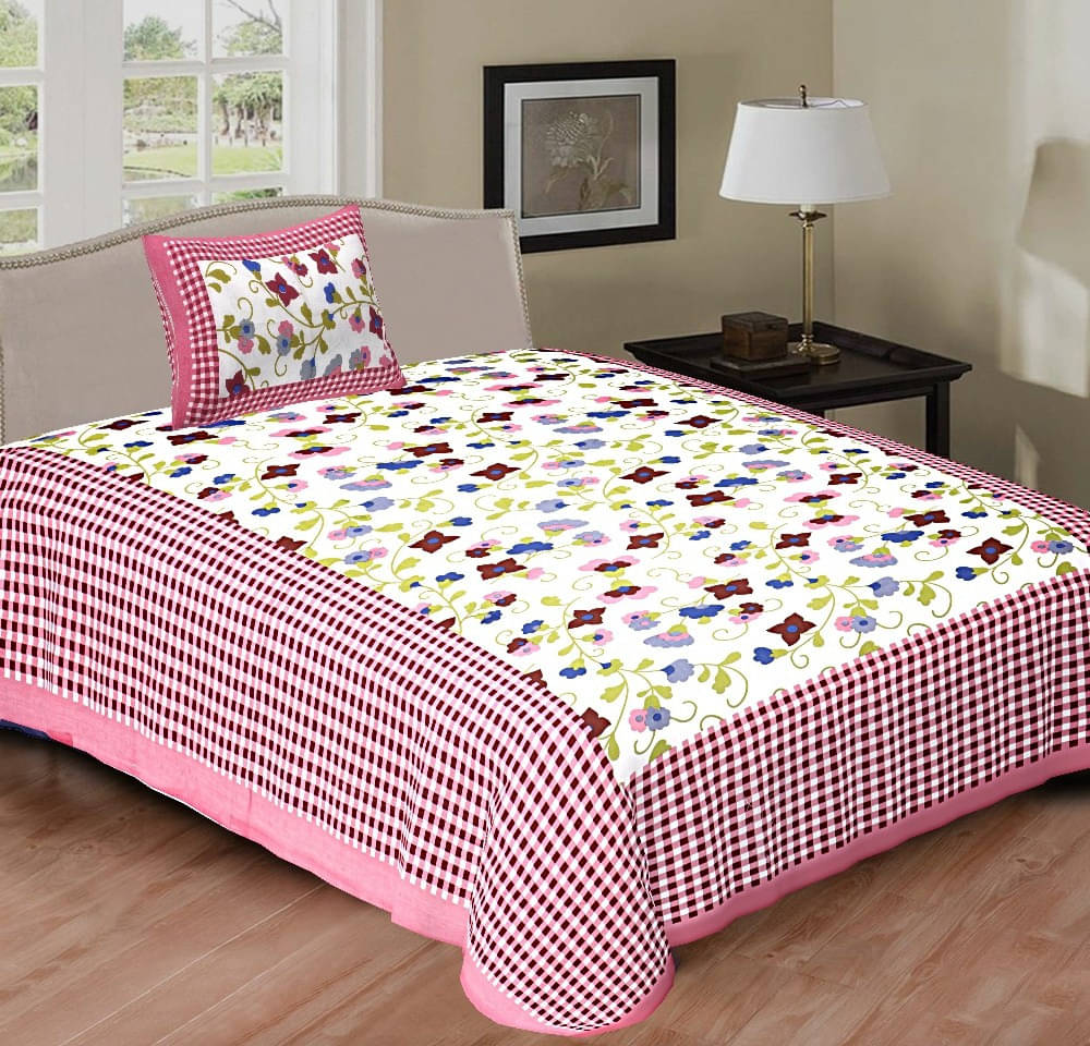 Navkaar Creation Cotton 1 Single Bedsheet with 1 Pillow Cover ( Multicolor ) Navkaar Creation Cotton 1 Single Bedsheet with 1 Pillow Cover ( Multicolor )