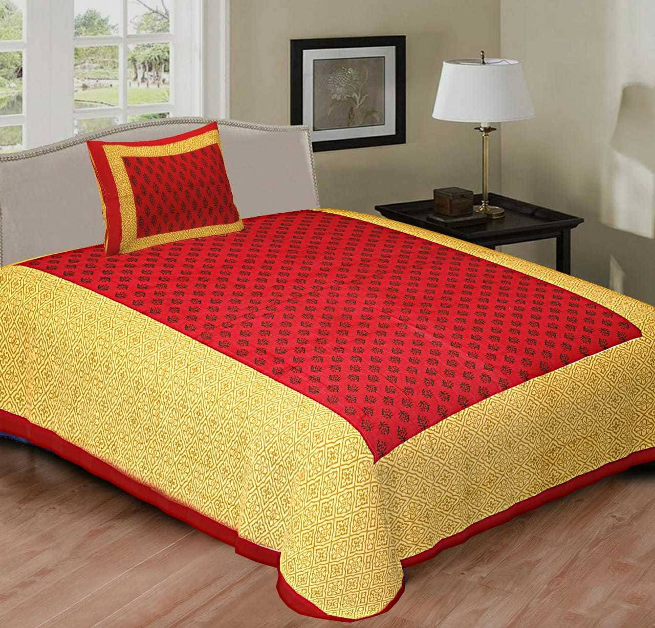 Navkaar Creation Cotton 1 Single Bedsheet with 1 Pillow Cover ( Red ) Navkaar Creation Cotton 1 Single Bedsheet with 1 Pillow Cover ( Red )