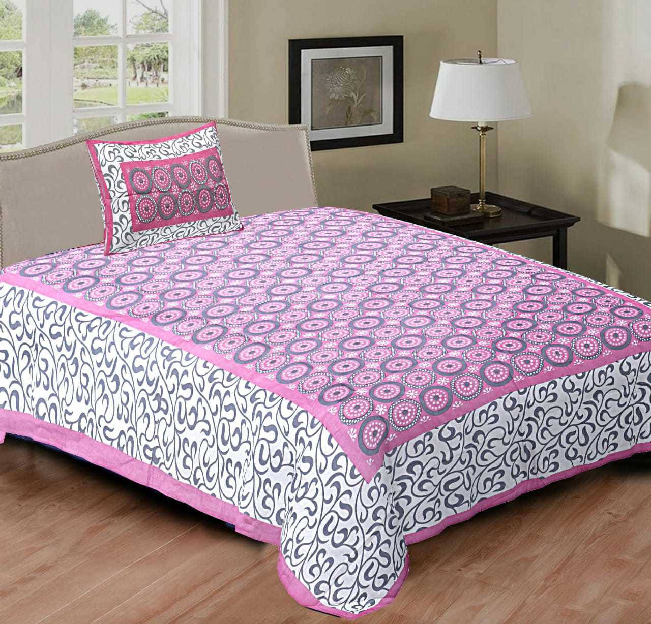     			Navkaar Creation Cotton 1 Single Bedsheet with 1 Pillow Cover ( Purple )