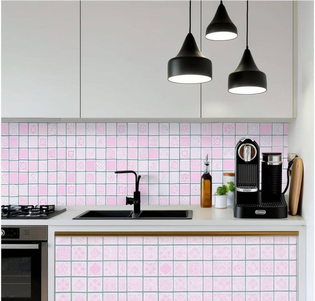     			New Mosaic Pink Waterproof self-Adhesive Wall Stickers for Kitchen.