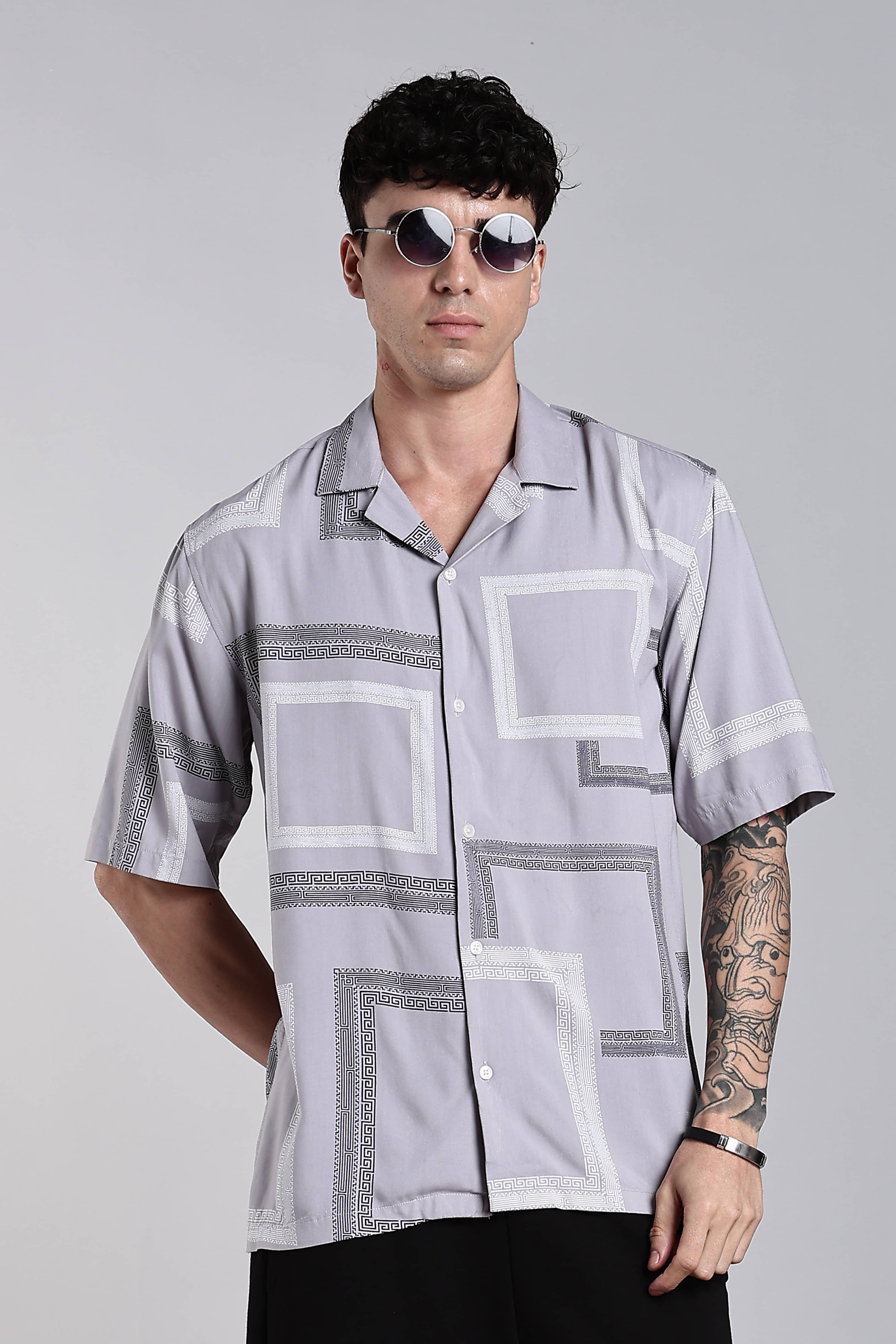     			Paul Street Rayon Boxy Printed Half Sleeves Men's Casual Shirt - Grey ( Pack of 1 )