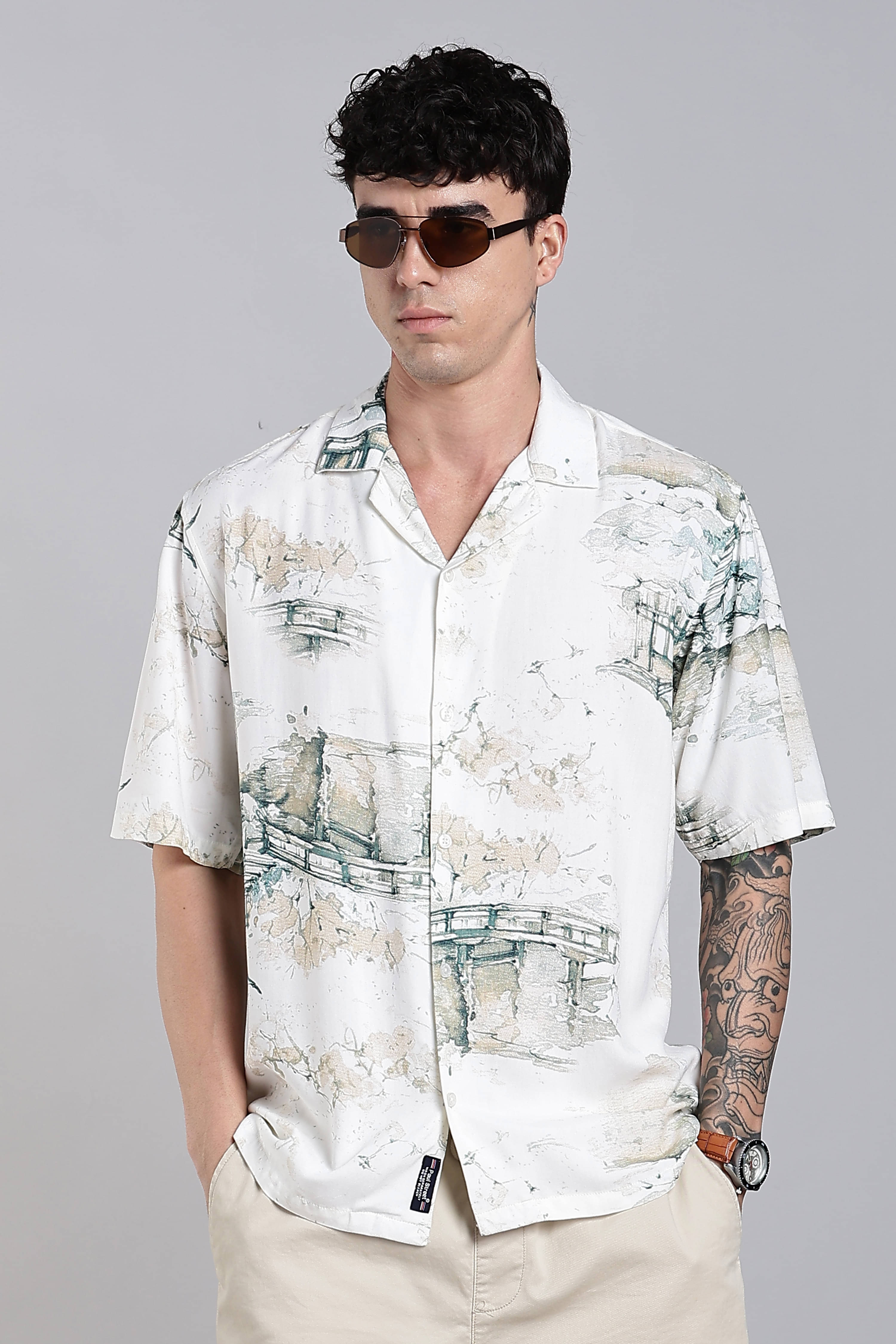     			Paul Street Rayon Boxy Printed Half Sleeves Men's Casual Shirt - White ( Pack of 1 )