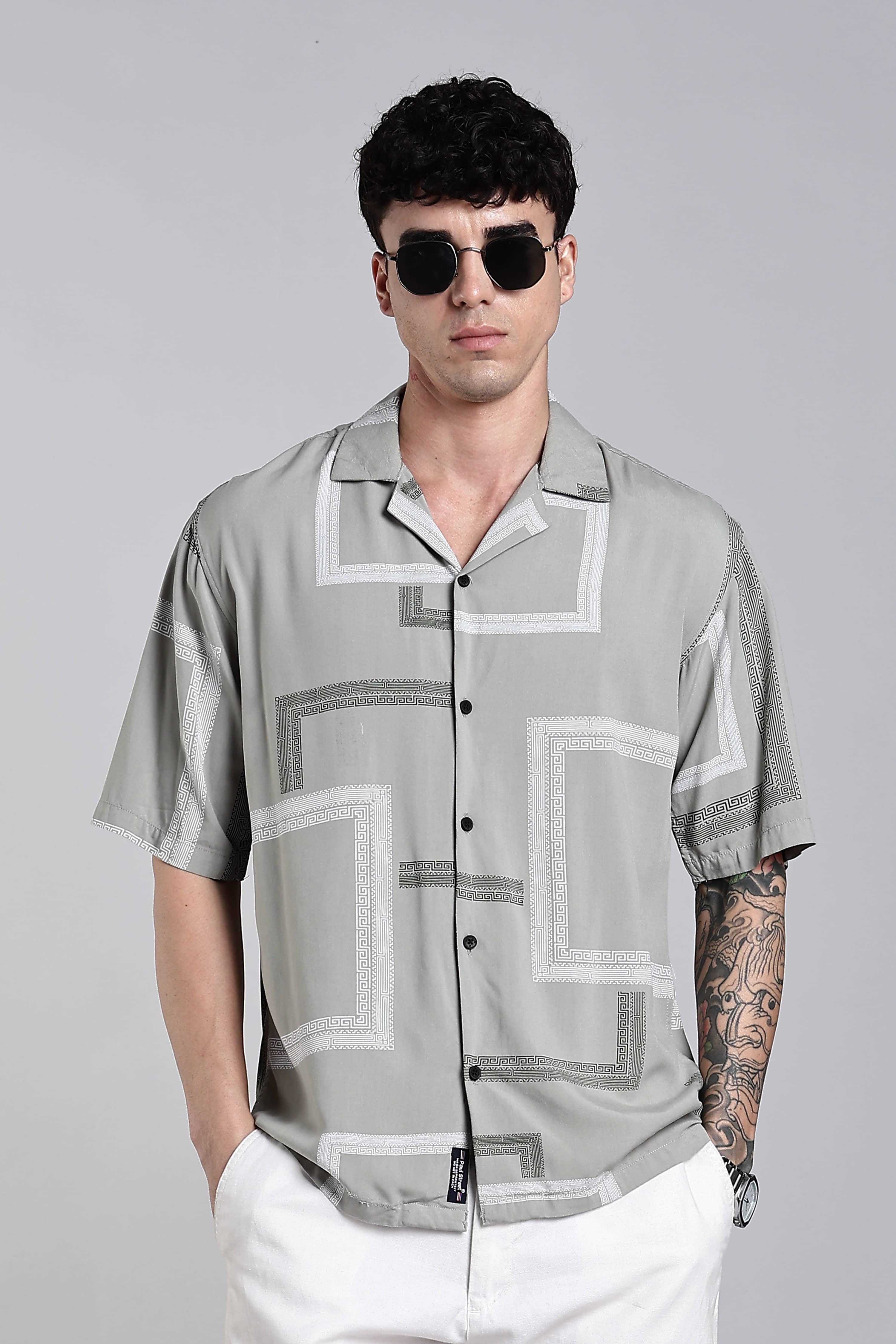 Paul Street Rayon Boxy Printed Half Sleeves Cuban Collar Men's Casual Shirt (Green)