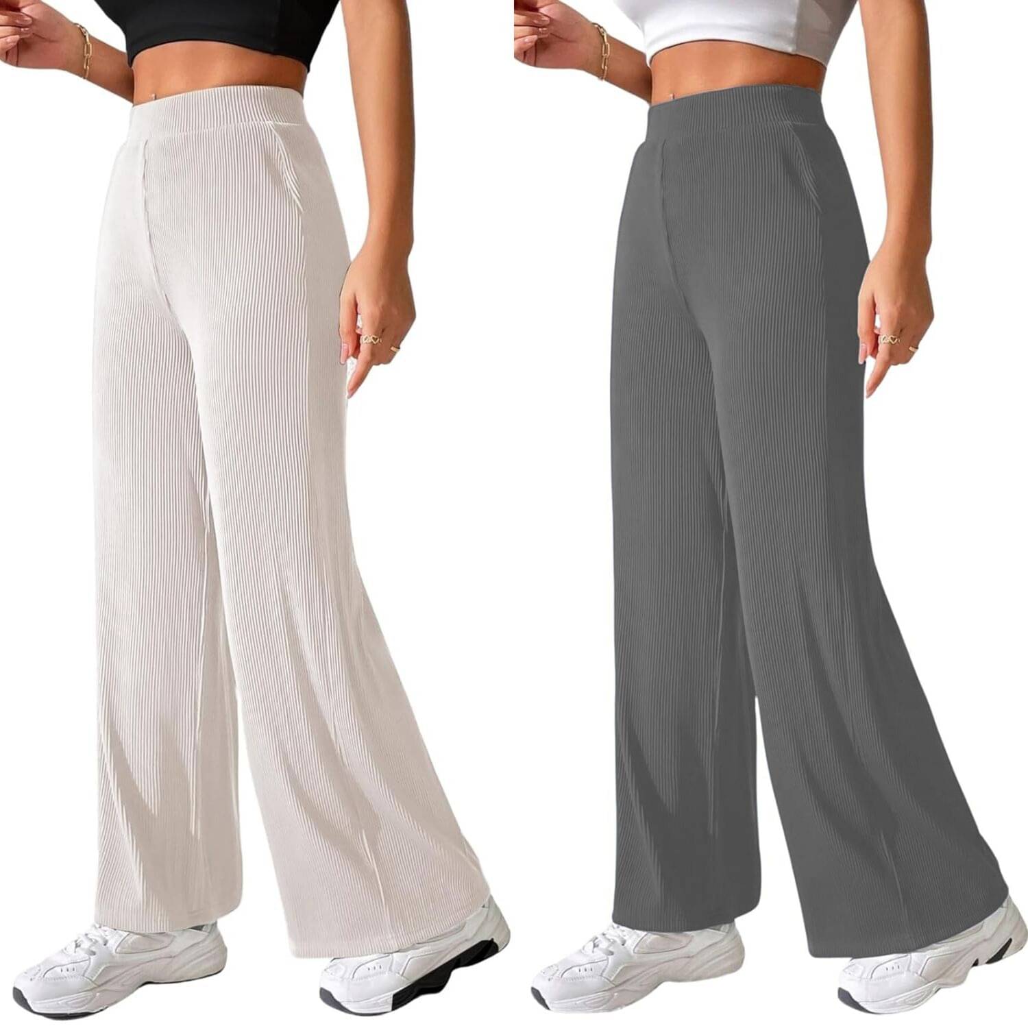     			Qyaas Pack of 2 Lycra Straight Women's Formal Pants ( White,Dark Grey )