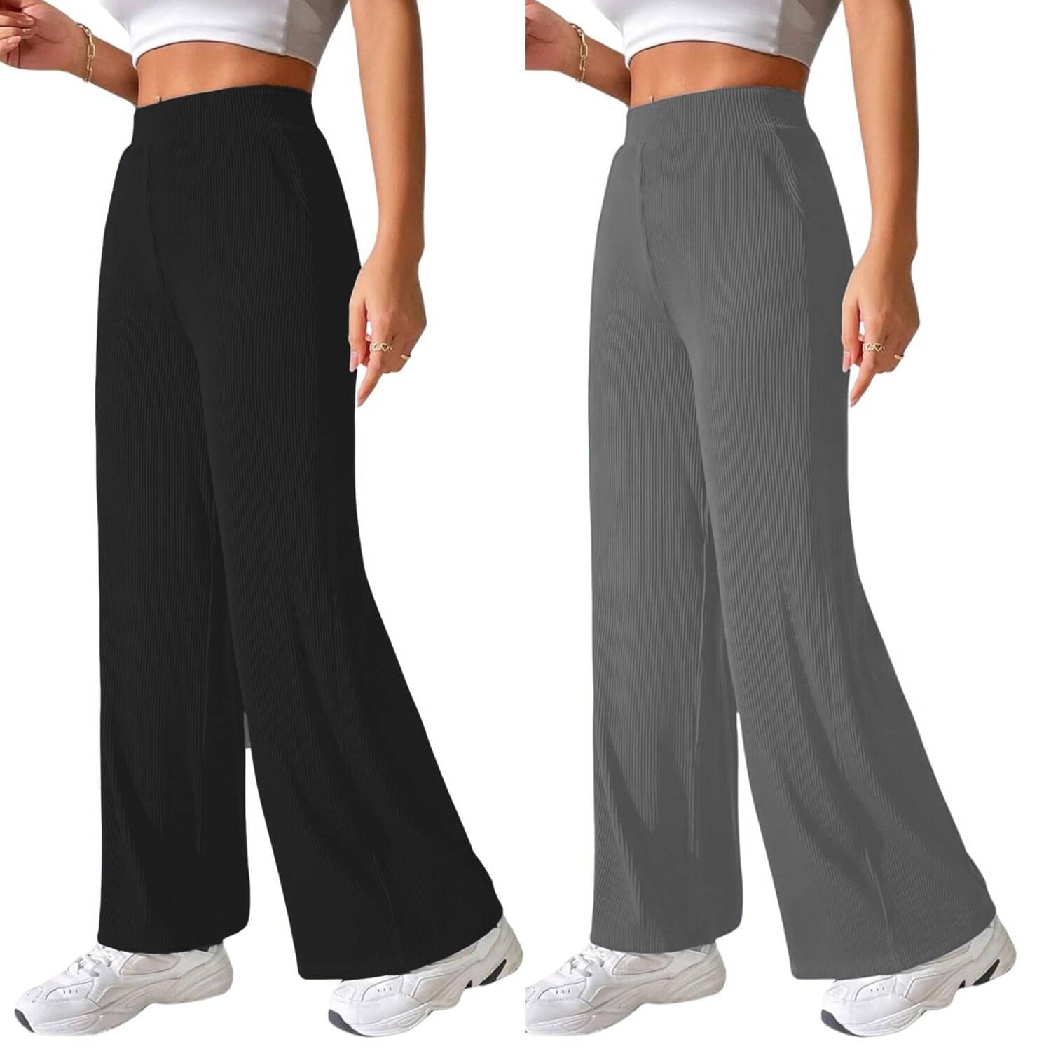     			Qyaas Pack of 2 Lycra Straight Women's Formal Pants ( Black,Dark Grey )