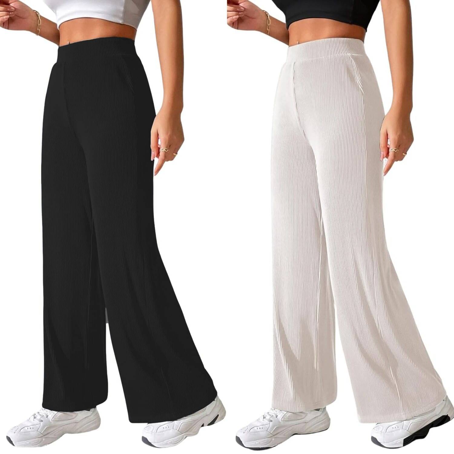     			Qyaas Pack of 2 Lycra Straight Women's Formal Pants ( Black,White )