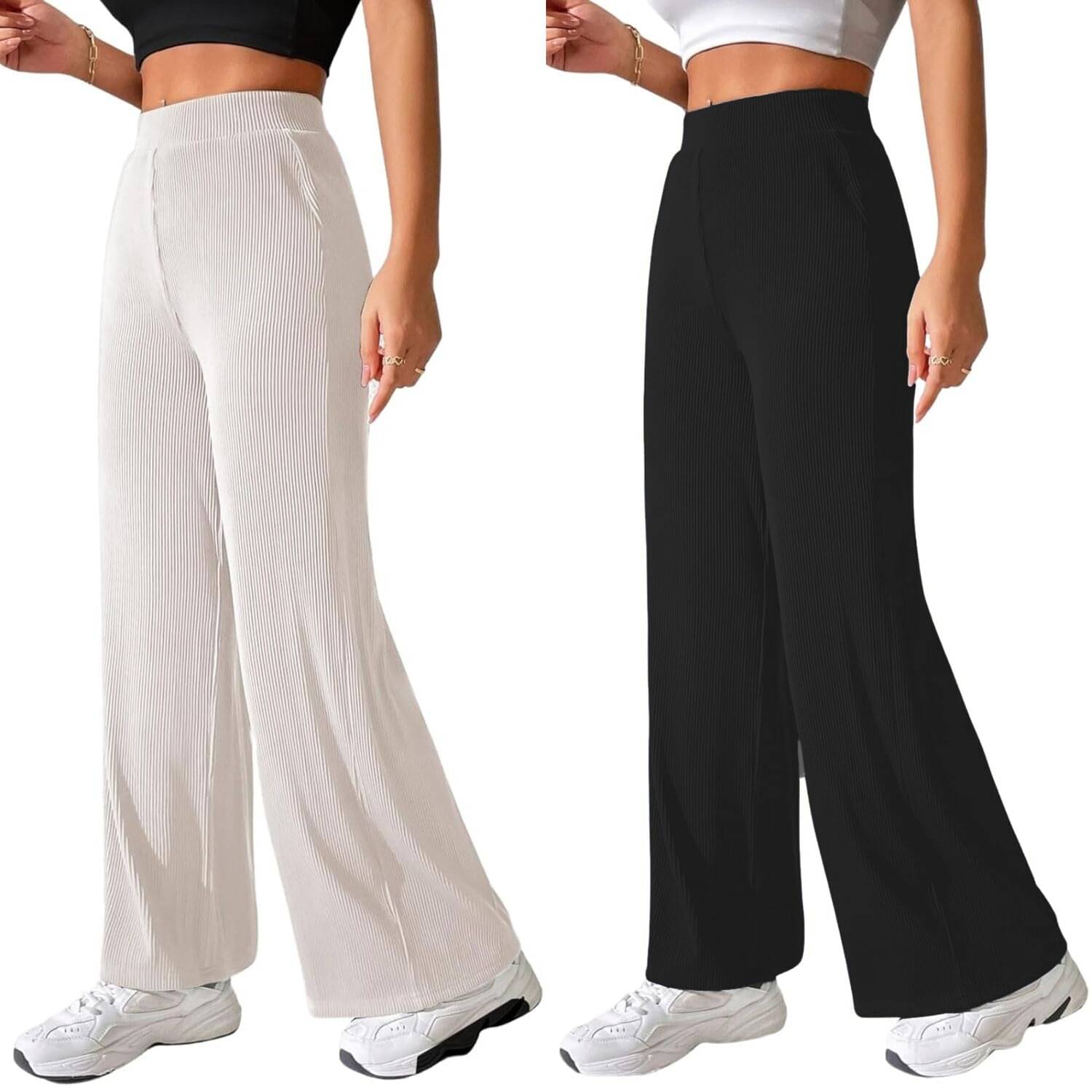     			Qyaas Pack of 2 Lycra Straight Women's Formal Pants ( White,Black )