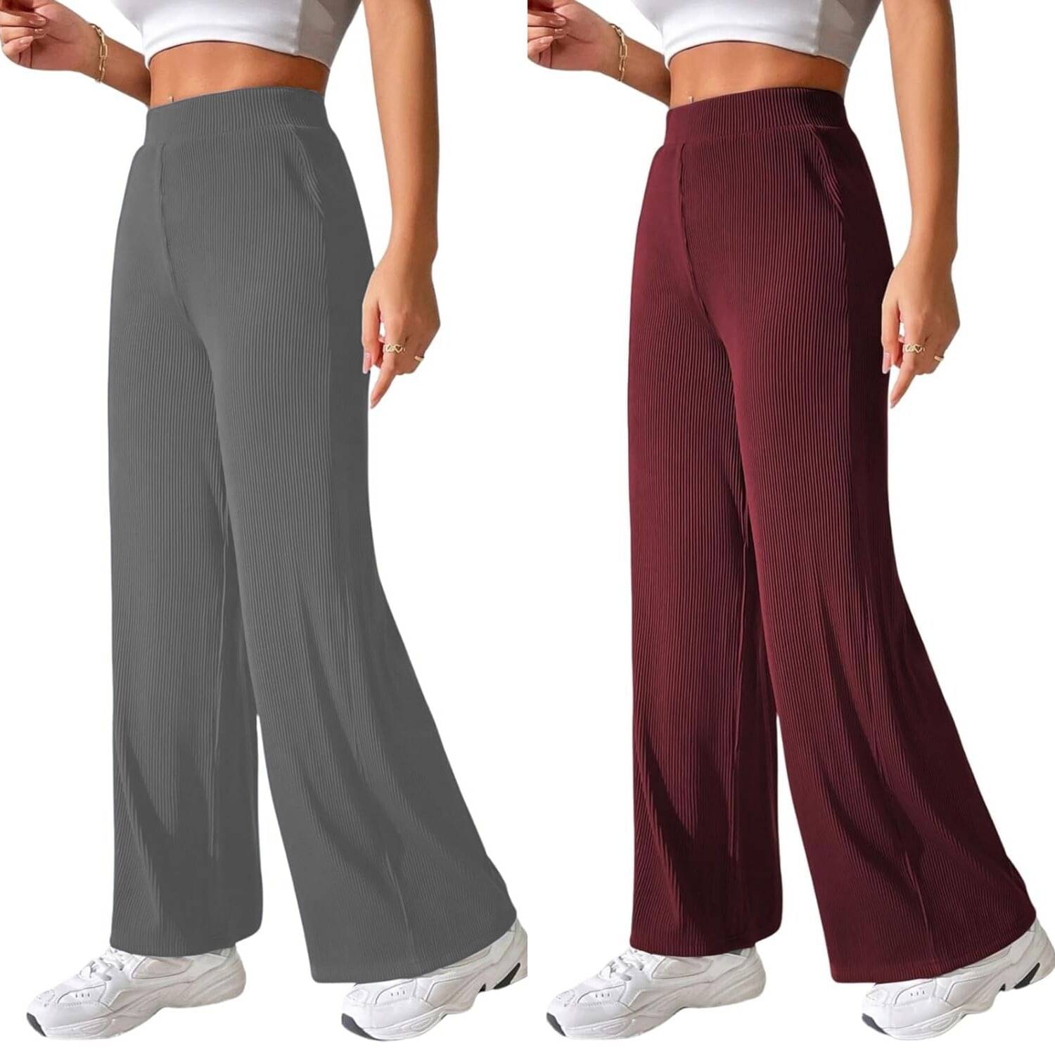     			Qyaas Pack of 2 Lycra Straight Women's Formal Pants ( Dark Grey,Maroon )