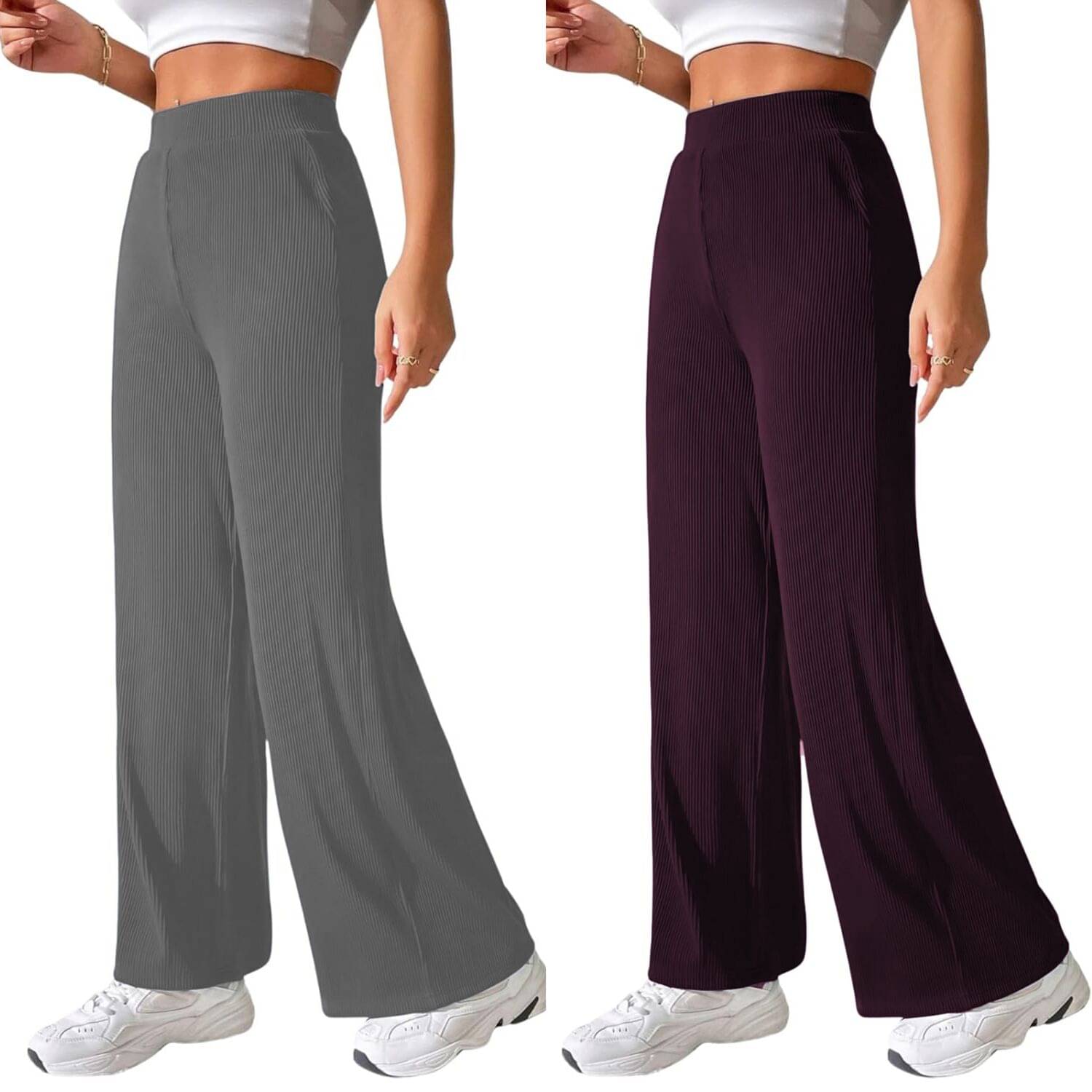     			Qyaas Pack of 2 Lycra Straight Women's Formal Pants ( Dark Grey,Wine )