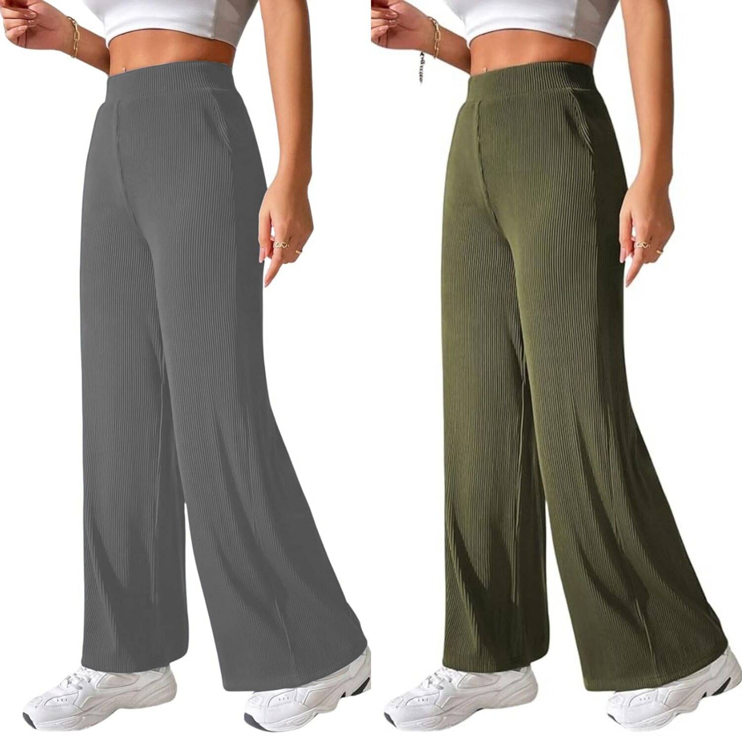     			Qyaas Pack of 2 Lycra Straight Women's Formal Pants ( Dark Grey,Olive )