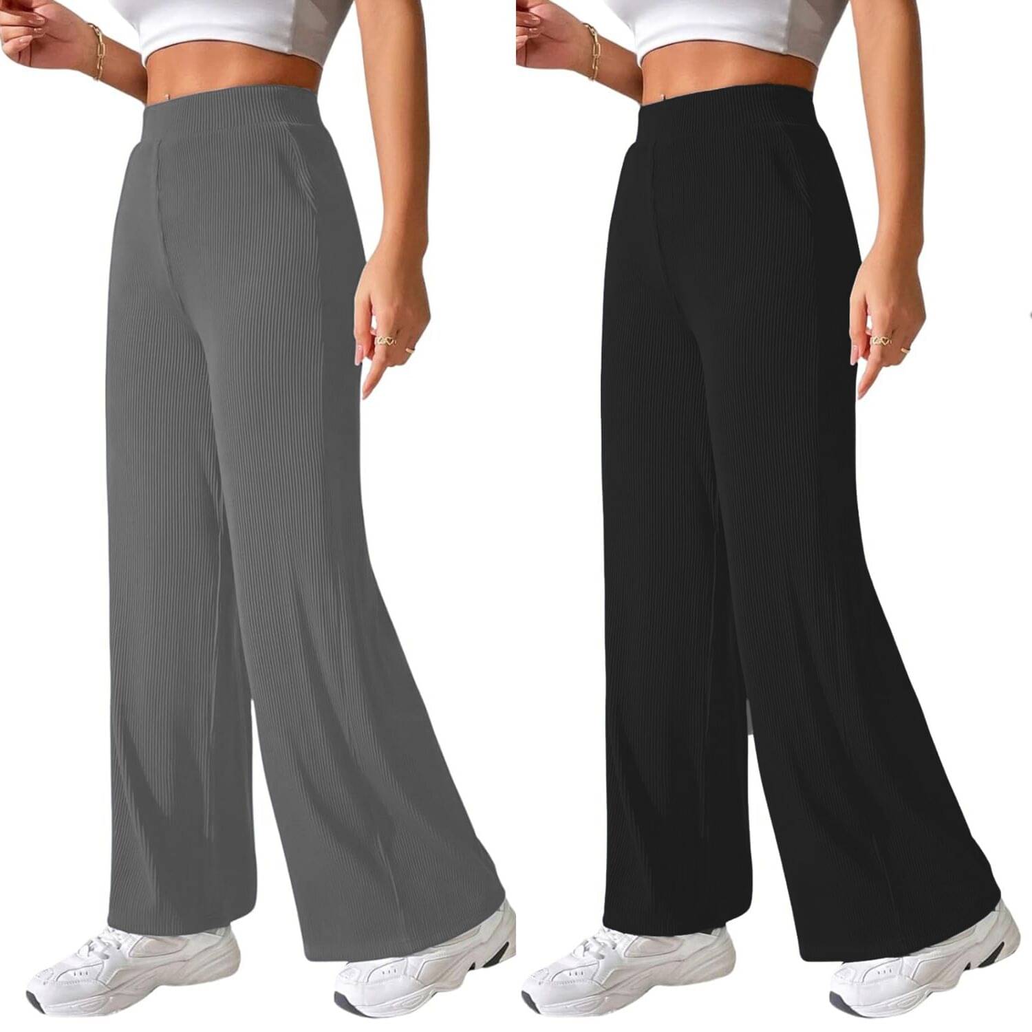    			Qyaas Pack of 2 Lycra Straight Women's Formal Pants ( Dark Grey,Black )