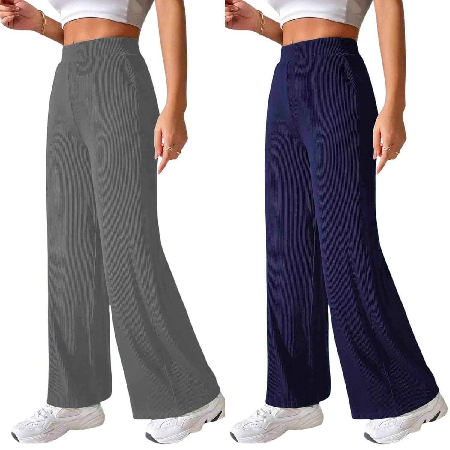     			Qyaas Pack of 2 Lycra Straight Women's Formal Pants ( Dark Grey,Navy Blue )