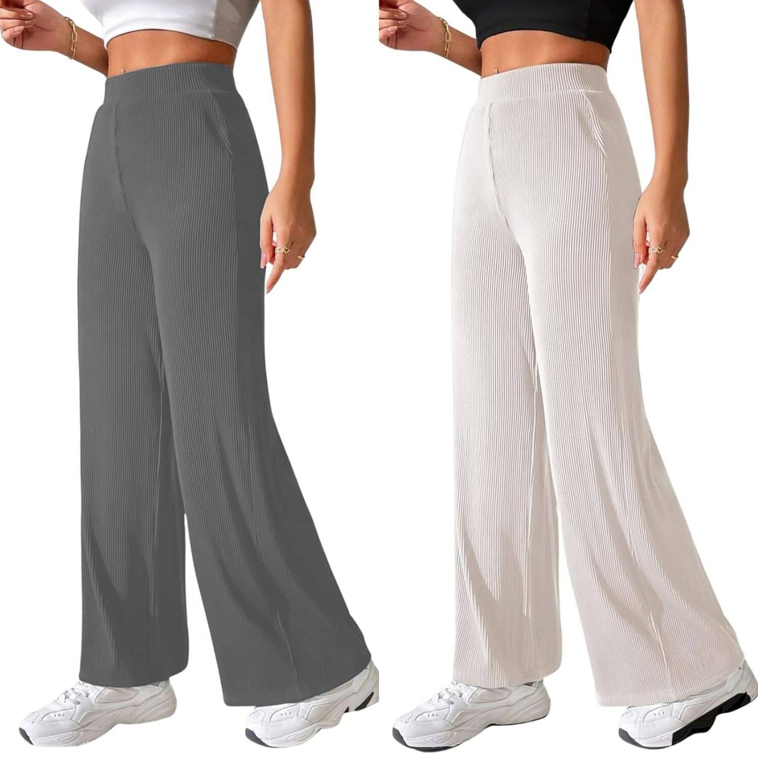     			Qyaas Pack of 2 Lycra Straight Women's Formal Pants ( Dark Grey,White )