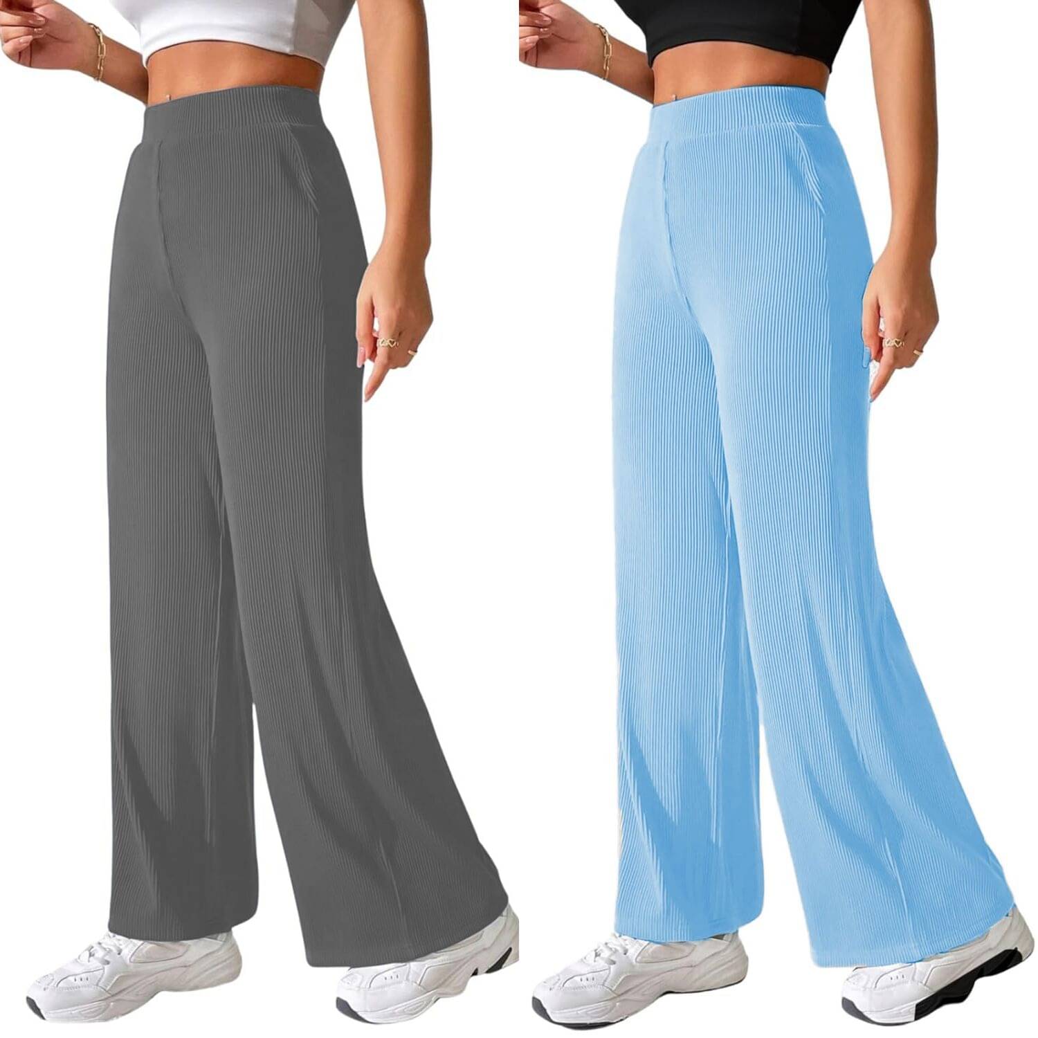     			Qyaas Pack of 2 Lycra Straight Women's Formal Pants ( Dark Grey,Light Blue )