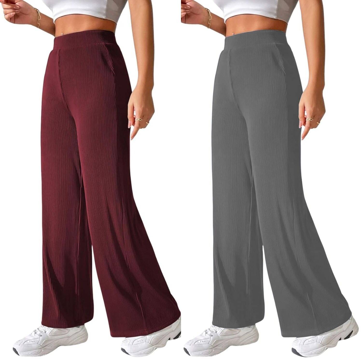     			Qyaas Pack of 2 Lycra Straight Women's Casual Pants ( Maroon,Dark Grey )