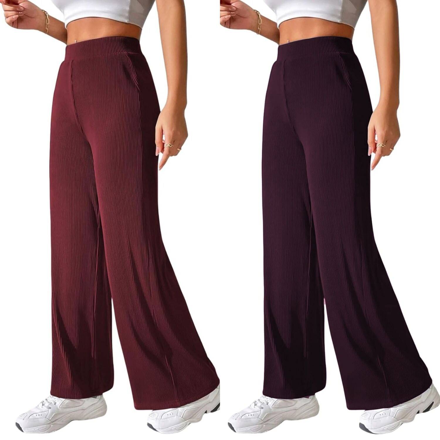     			Qyaas Pack of 2 Lycra Straight Women's Casual Pants ( Maroon,Wine )