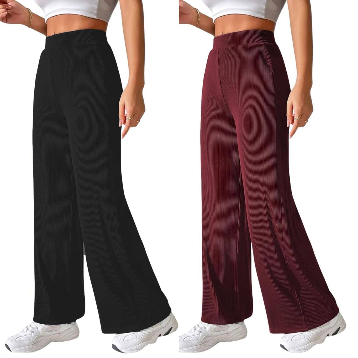     			Qyaas Pack of 2 Lycra Straight Women's Formal Pants ( Black,Maroon )