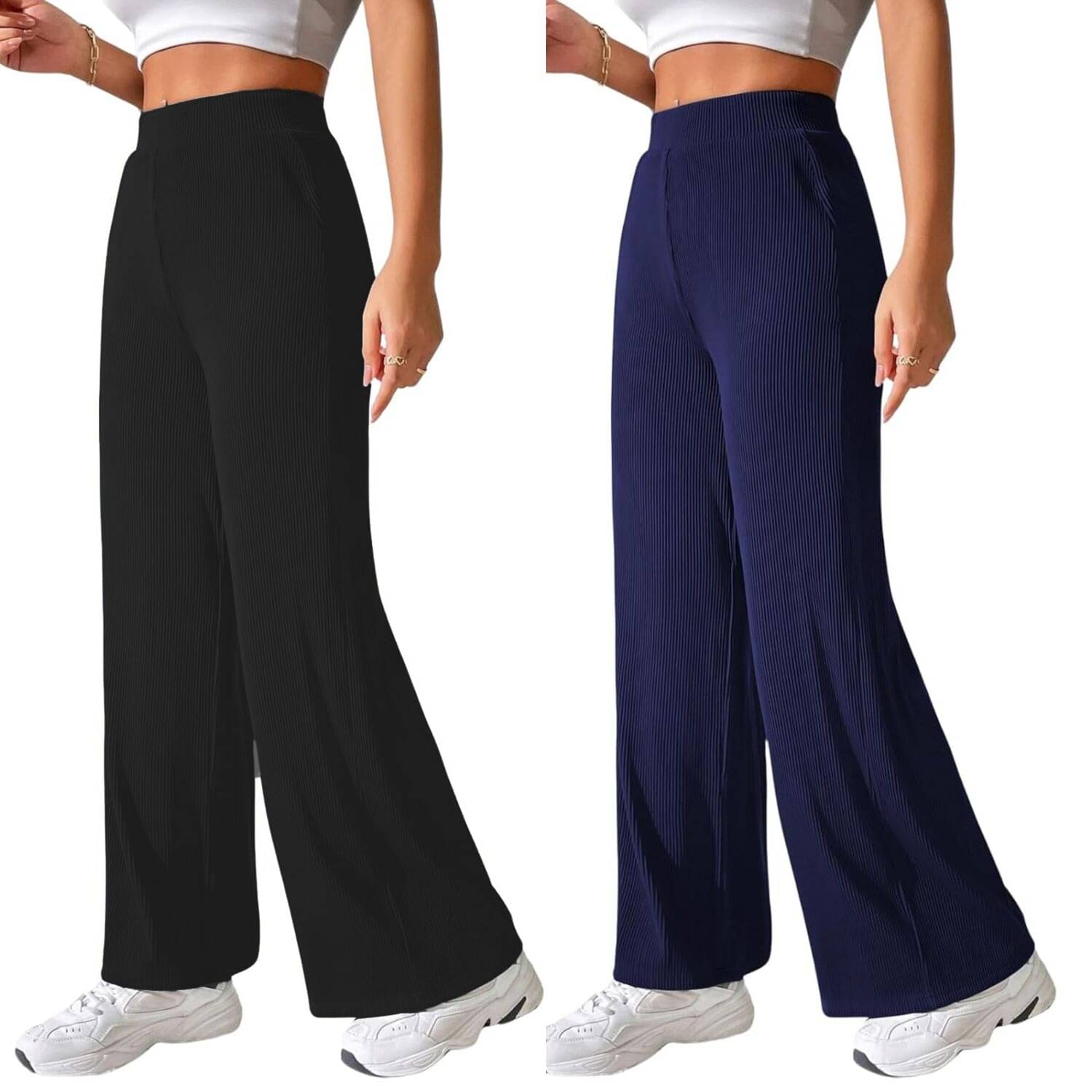     			Qyaas Pack of 2 Lycra Straight Women's Formal Pants ( Black,Navy Blue )