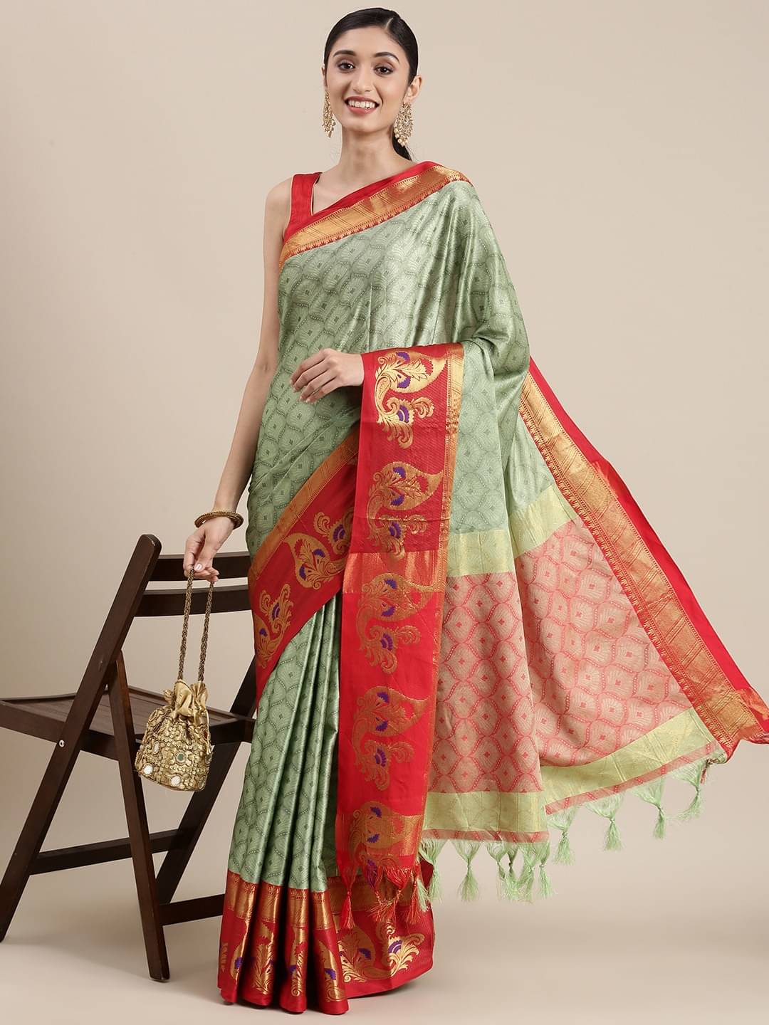     			Rangtulika Ethnics Cotton Woven Banarasi saree With Unstitched Blouse Piece ( Light Green )