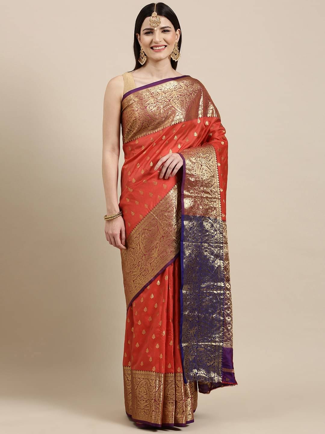     			Rangtulika Ethnics Silk Embellished Banarasi saree With Unstitched Blouse Piece ( Peach )
