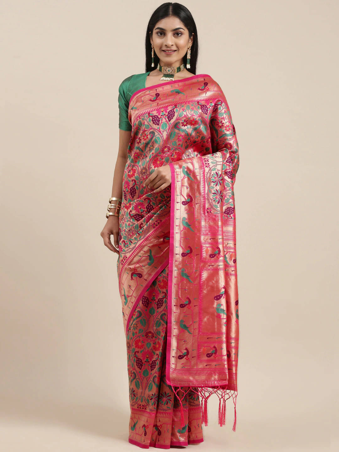 Rangtulika Ethnics Silk Solid Banarasi saree With Unstitched Blouse Piece ( Pink ) Rangtulika Ethnics Silk Solid Banarasi saree With Unstitched Blouse Piece ( Pink )