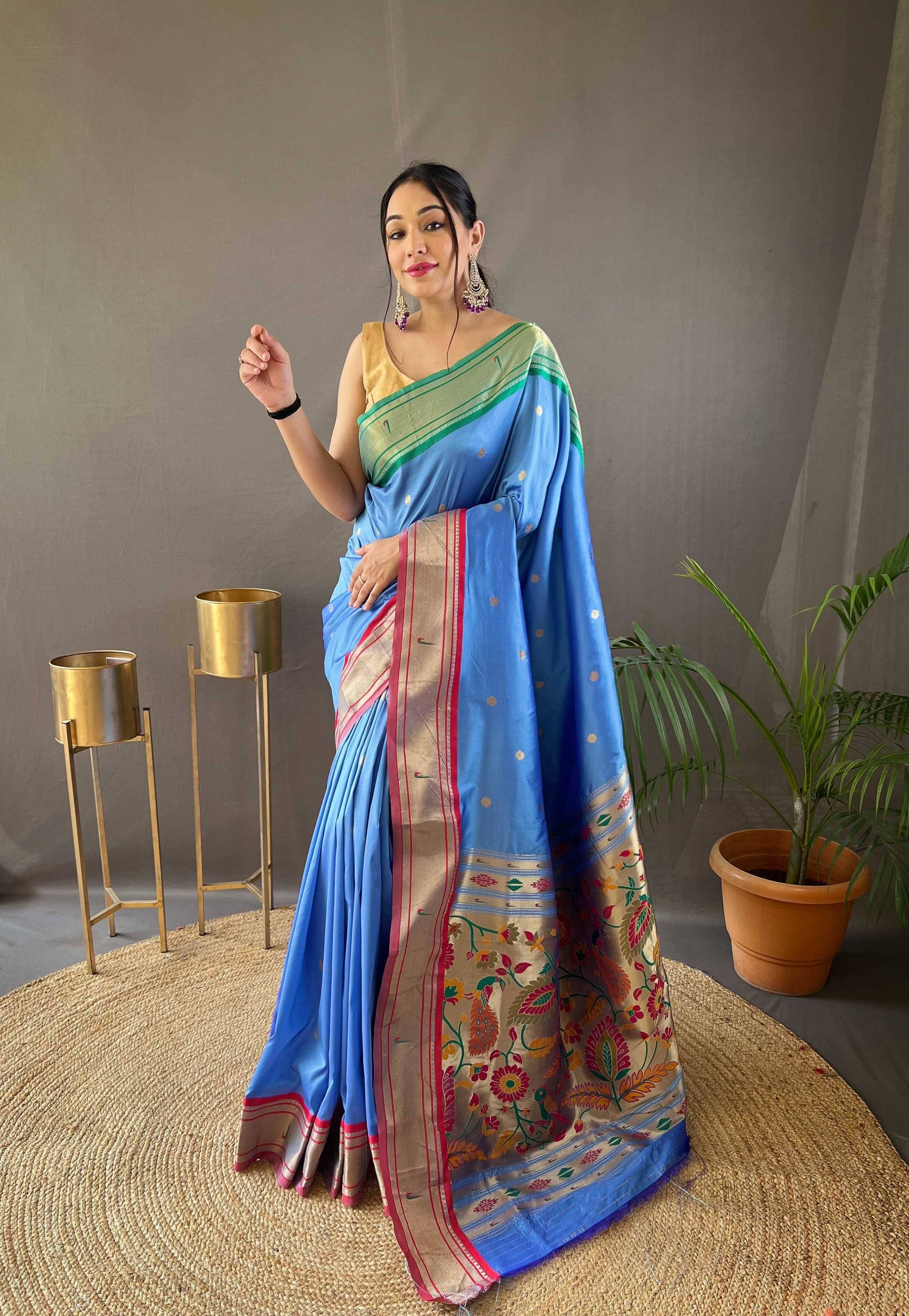 Rangtulika Ethnics Silk Woven Banarasi saree With Unstitched Blouse Piece ( Light Blue ) Rangtulika Ethnics Silk Woven Banarasi saree With Unstitched Blouse Piece ( Light Blue )