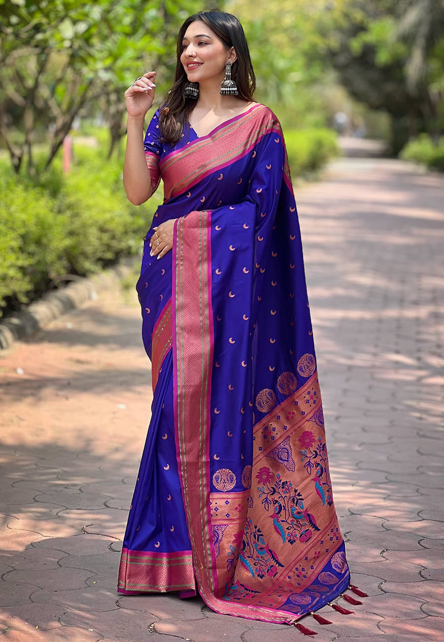 Rangtulika Ethnics Silk Woven Banarasi saree With Unstitched Blouse Piece ( Blue ) Rangtulika Ethnics Silk Woven Banarasi saree With Unstitched Blouse Piece ( Blue )