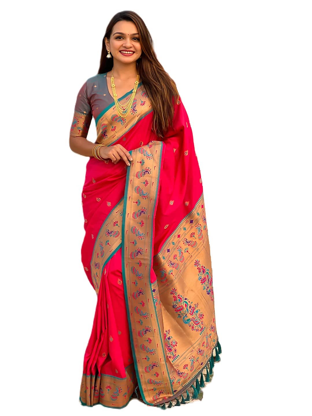 Rangtulika Ethnics Silk Woven Banarasi saree With Unstitched Blouse Piece ( Pink ) - Sarees | Buy online on ZillyBuy