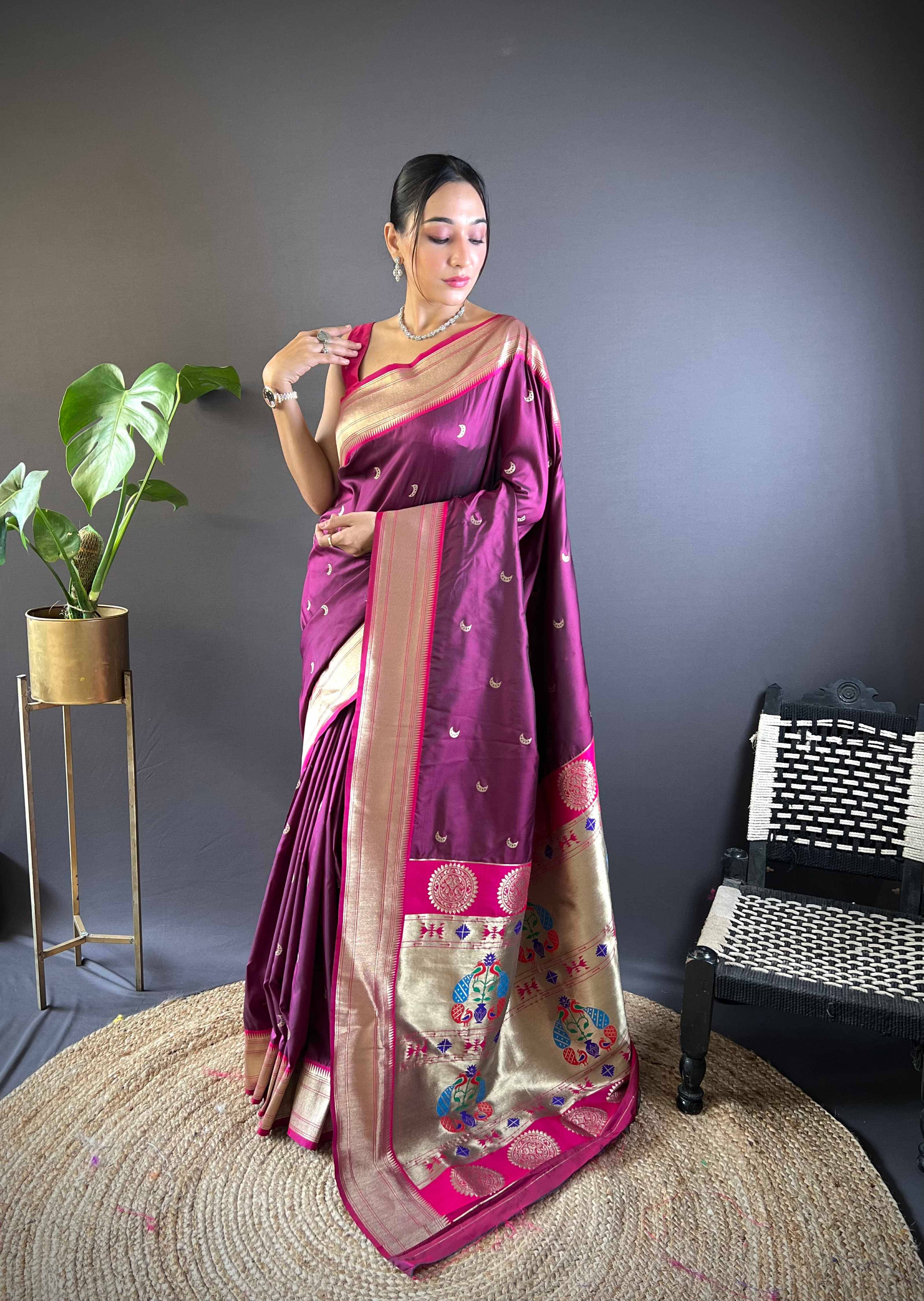 Rangtulika Ethnics Silk Woven Banarasi saree With Unstitched Blouse Piece ( Purple )     			Rangtulika Ethnics Silk Woven Banarasi saree With Unstitched Blouse Piece ( Purple )
